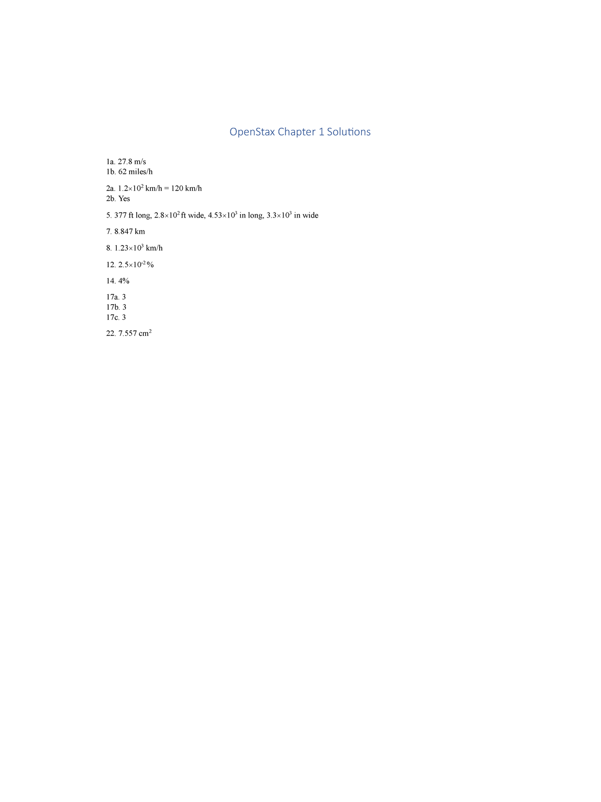 Open stax answers - Phy 255 - OpenStax Chapter 1 Solu ons 1a. 27 m/s 1b ...