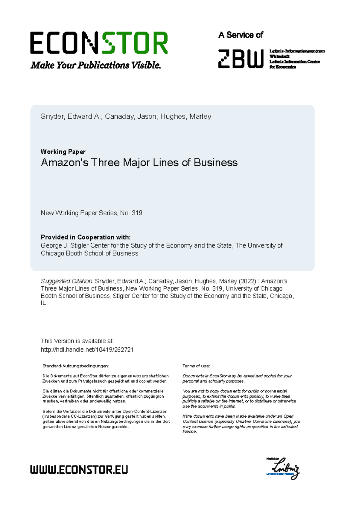 Amazon's Three Major Lines of Business - Snyder, Edward A.; Canaday ...