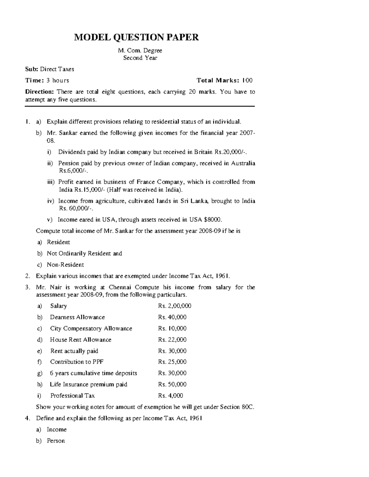 Exam, questions and answers - Model Question Pape 163 r MODEL QUESTION ...