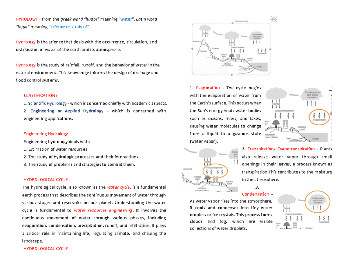 Hydrology Study Notes - Course Code: HYDRO 101 Review - Studocu