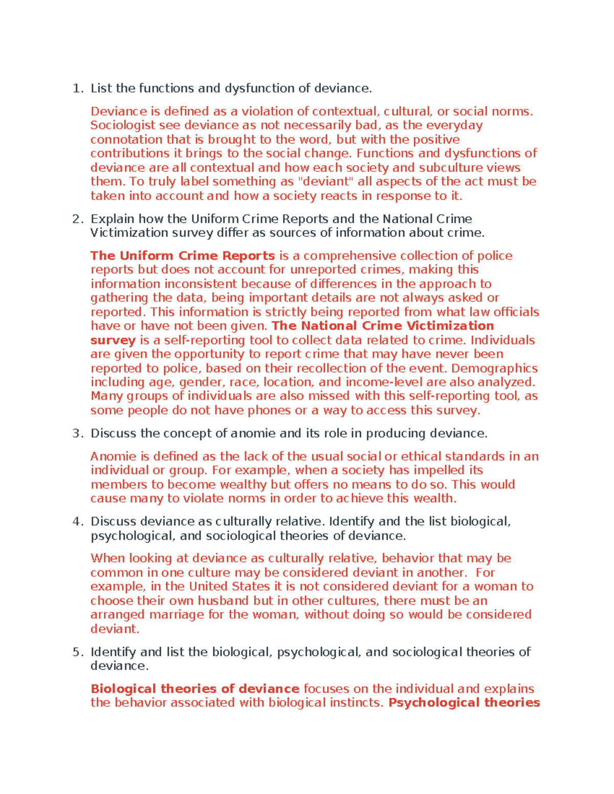 Chapter 7: Discussion Questions on Deviance and Crime Analysis - Studocu
