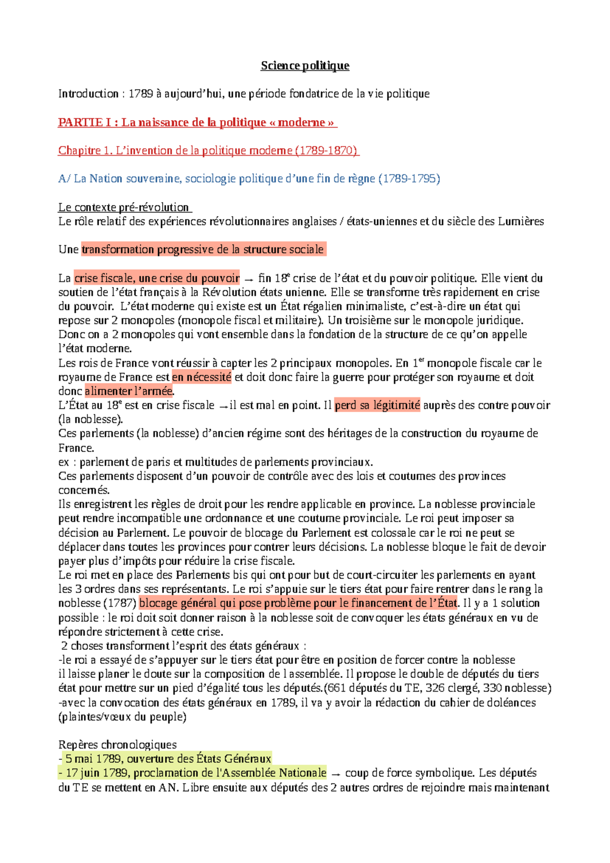 Cours de Science Politique : Introduction à la Politique Moderne (1789 ...