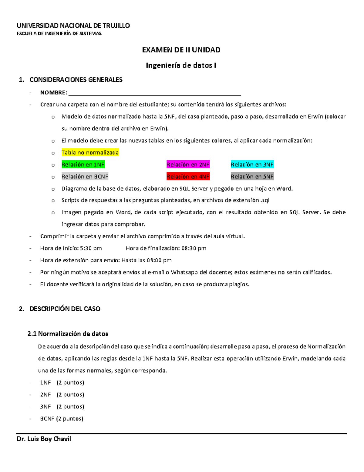 Examen II Unidad - Ingeniería de Datos I - 2025-I - Document Preview