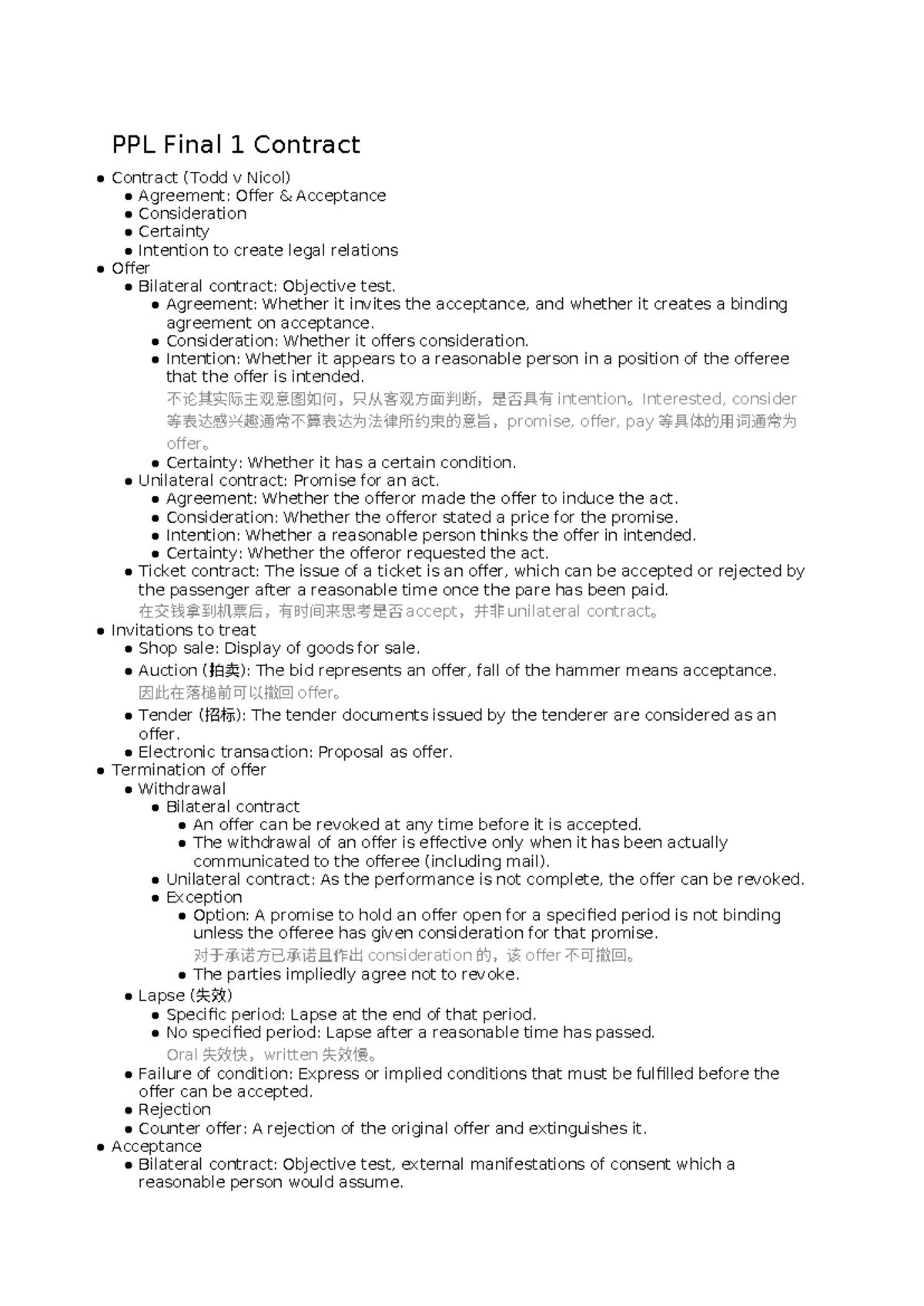 PPL 1 Final Exam Contract Law Overview and Key Concepts - Studocu