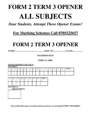 Geography Form 2 Question Paper Zeraki Achievers 10.0 July 2023 ...