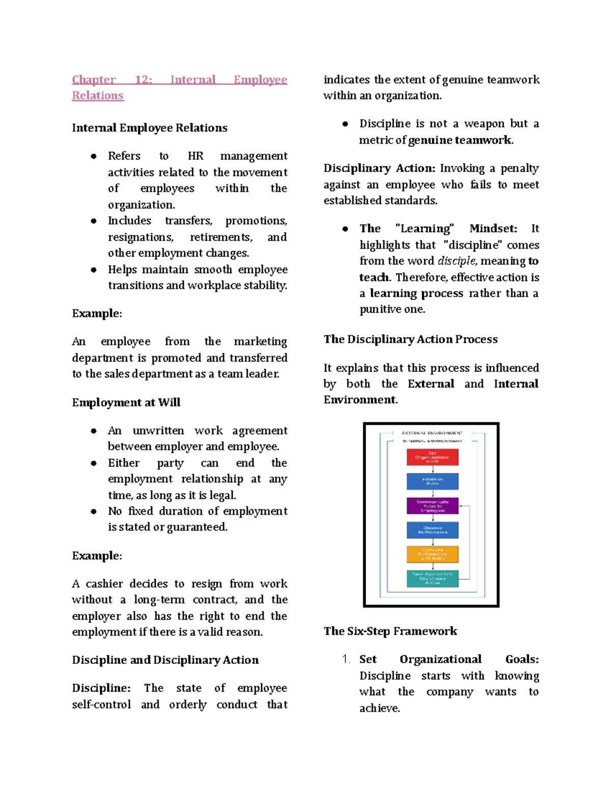 Chapter 12: Internal Employee Relations and Disciplinary Actions - Studocu