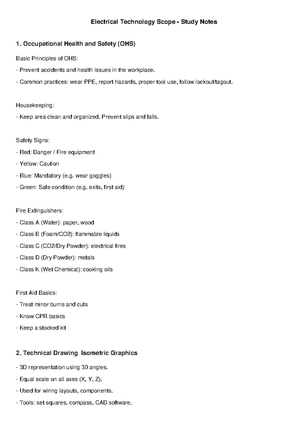 Electrical Technology Study Notes: OHS, Tools, and Entrepreneurship ...