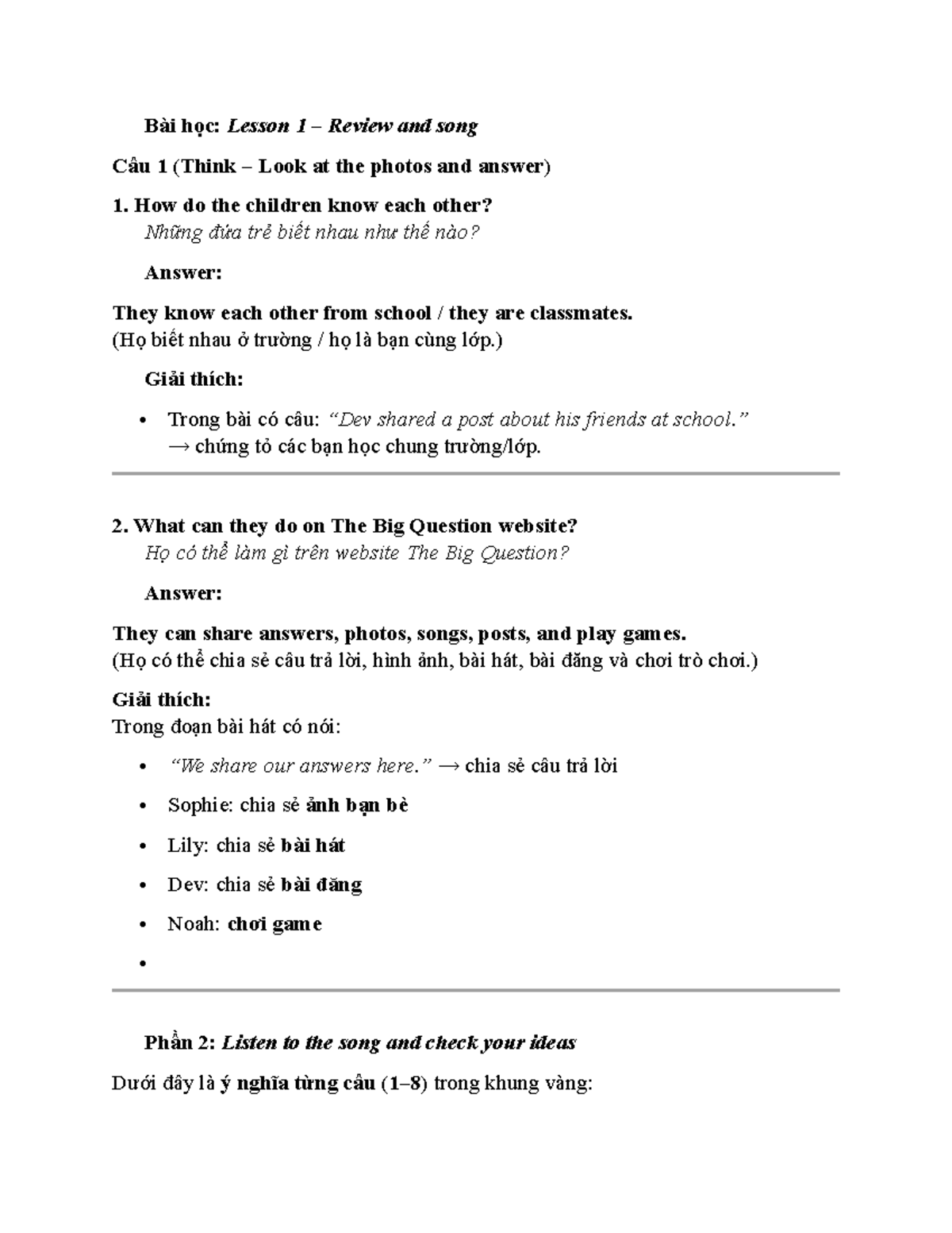 Bài học: Lesson 1 Review on The Big Question Website - Studocu