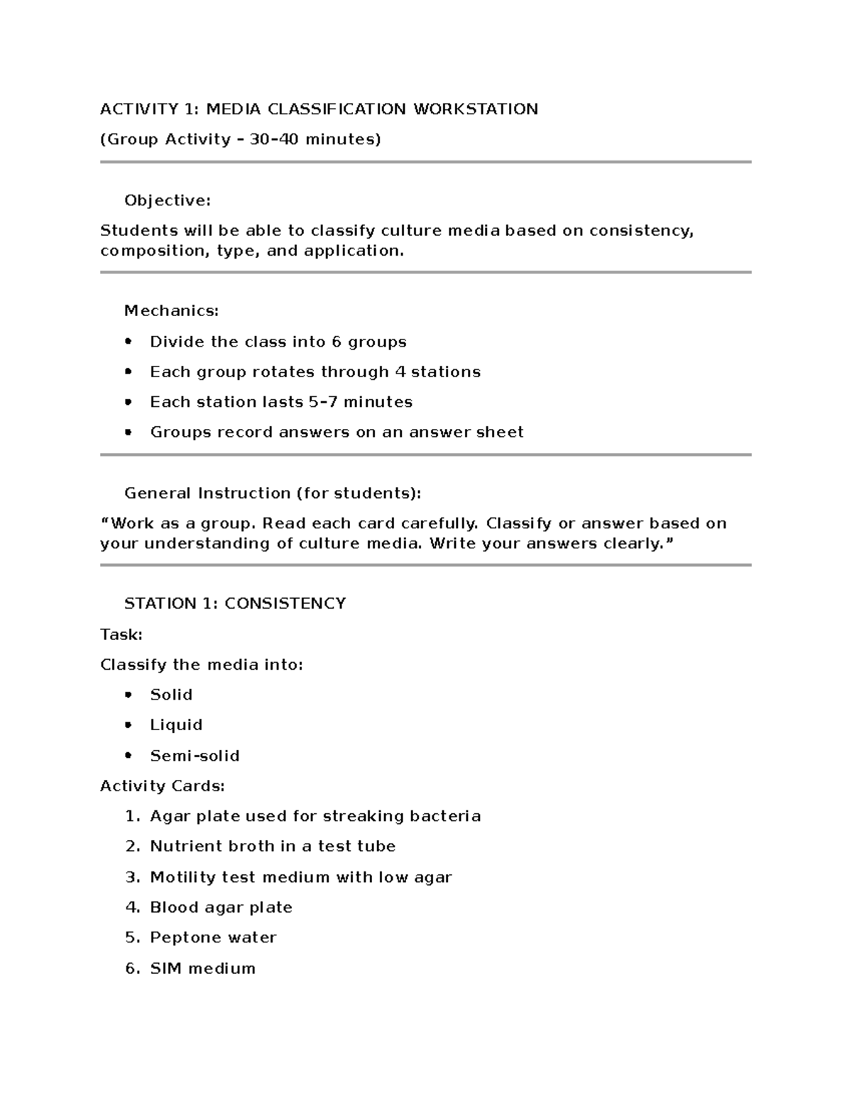 ACTIVITY 1: MEDIA CLASSIFICATION WORKSTATION (Group Activity) - Studocu