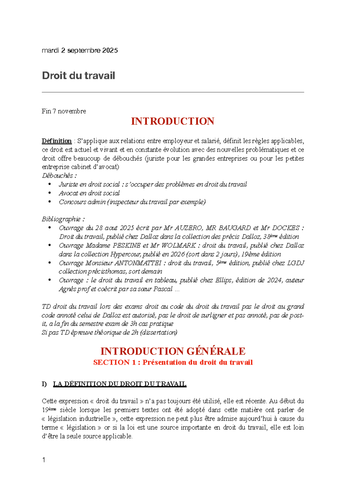 Droit du Travail - Cours Complet et Bibliographie (Fin 2025) - Studocu