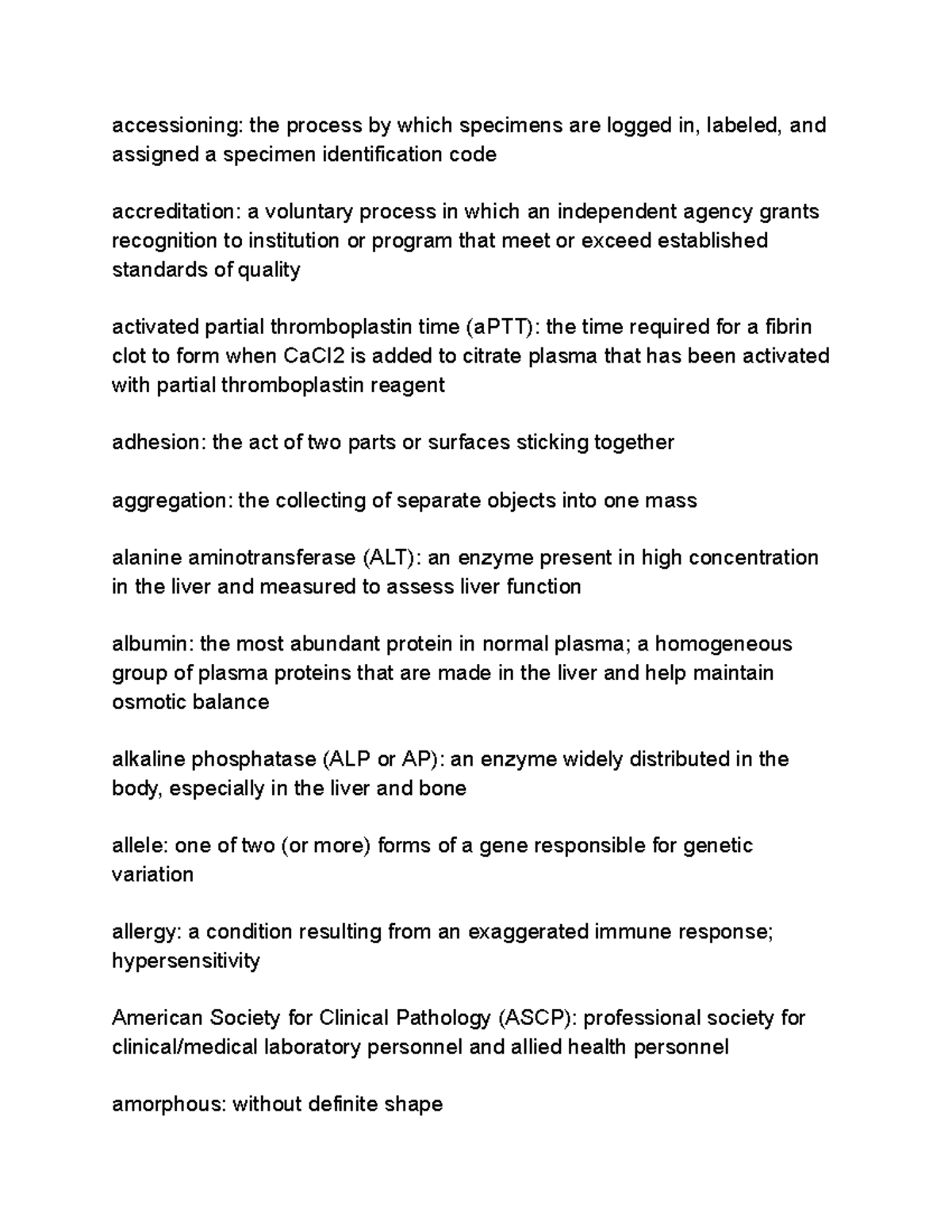 Final Exam Study Guide: Key Terms in Medical Laboratory Sciences - Studocu