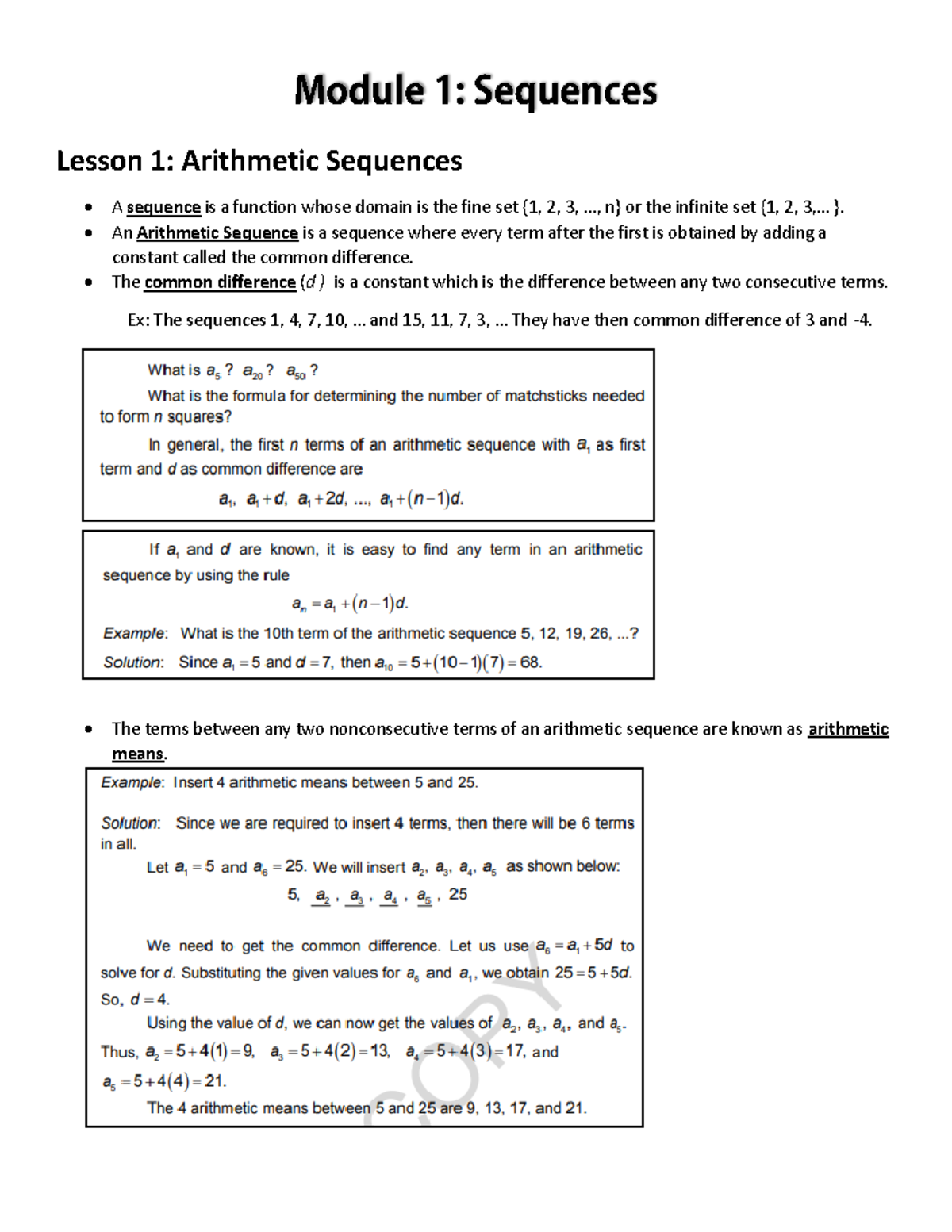 Grade 10-Math Summary(first to fourth quarter) - Lesson 1: Arithmetic ...