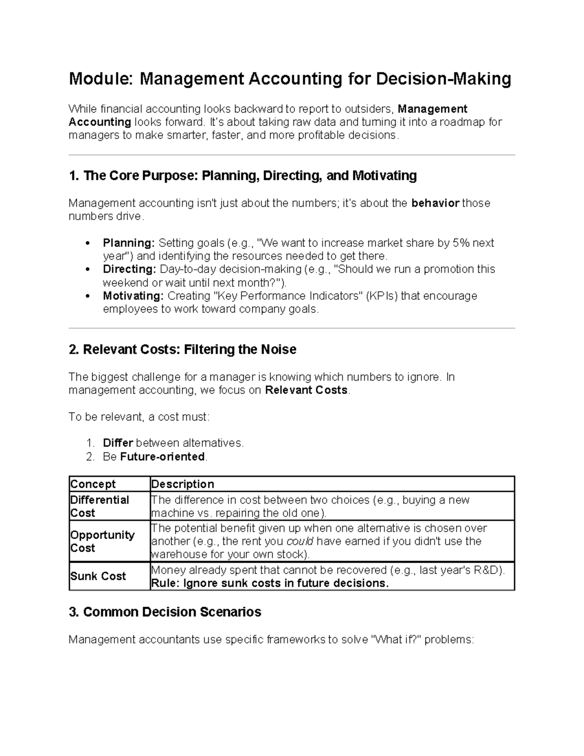 Management Accounting Module: Planning, Costs, and Decision-Making ...