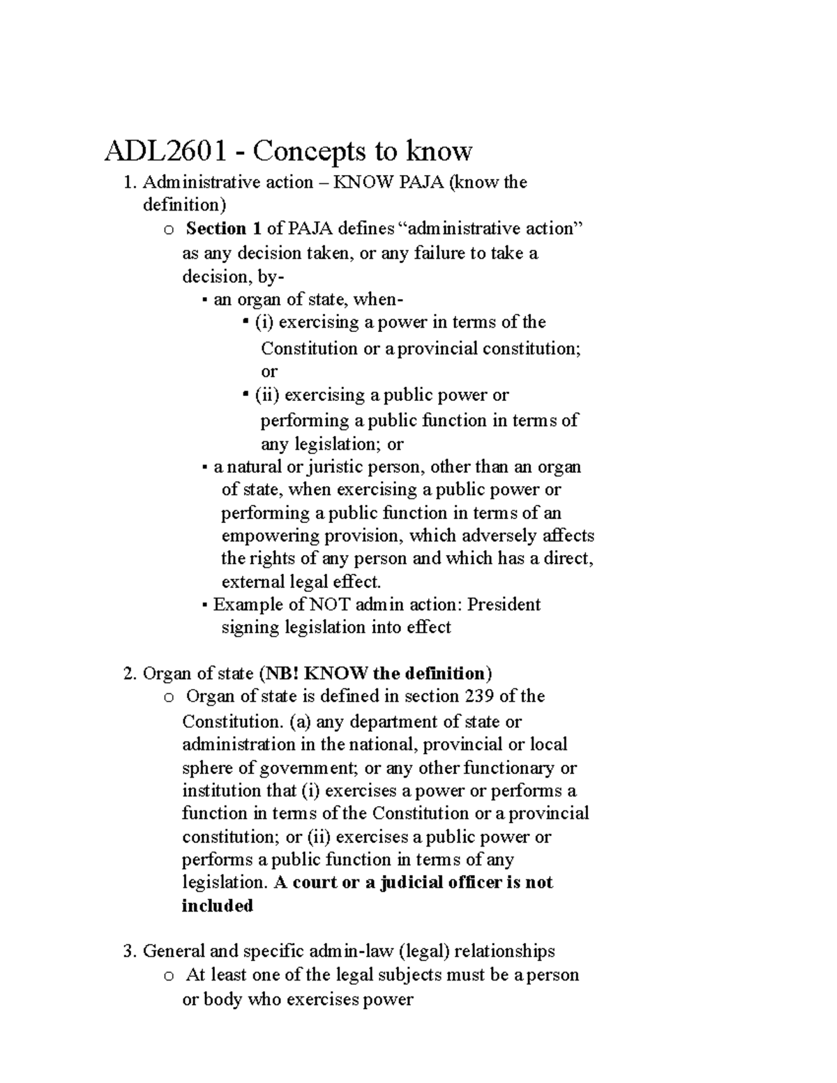 ADL2601 - PAJA Principles: Comprehensive Administrative Law Notes - Studocu