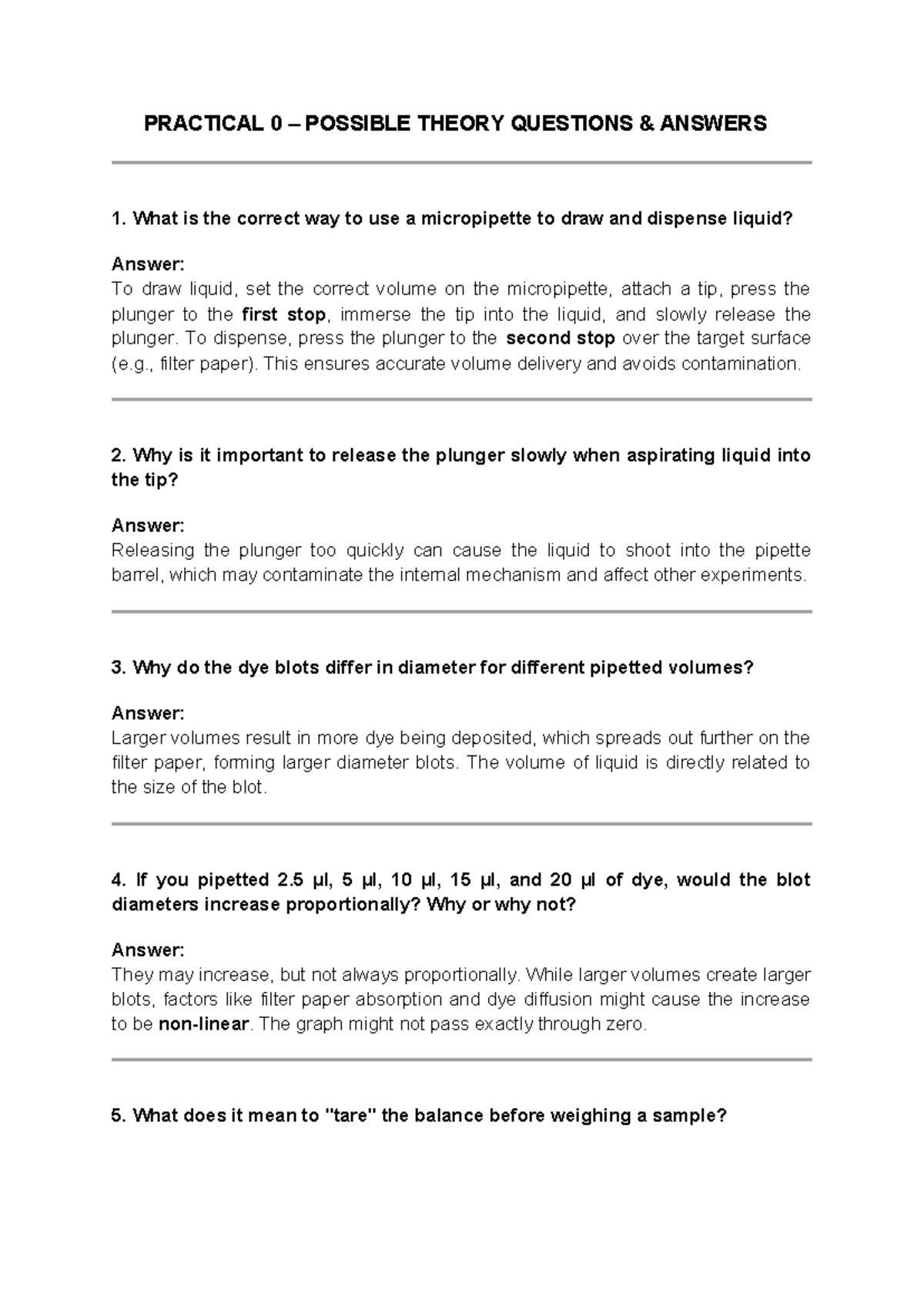 Practical 0: Theory Questions & Answers for Lab Techniques and Analysis ...