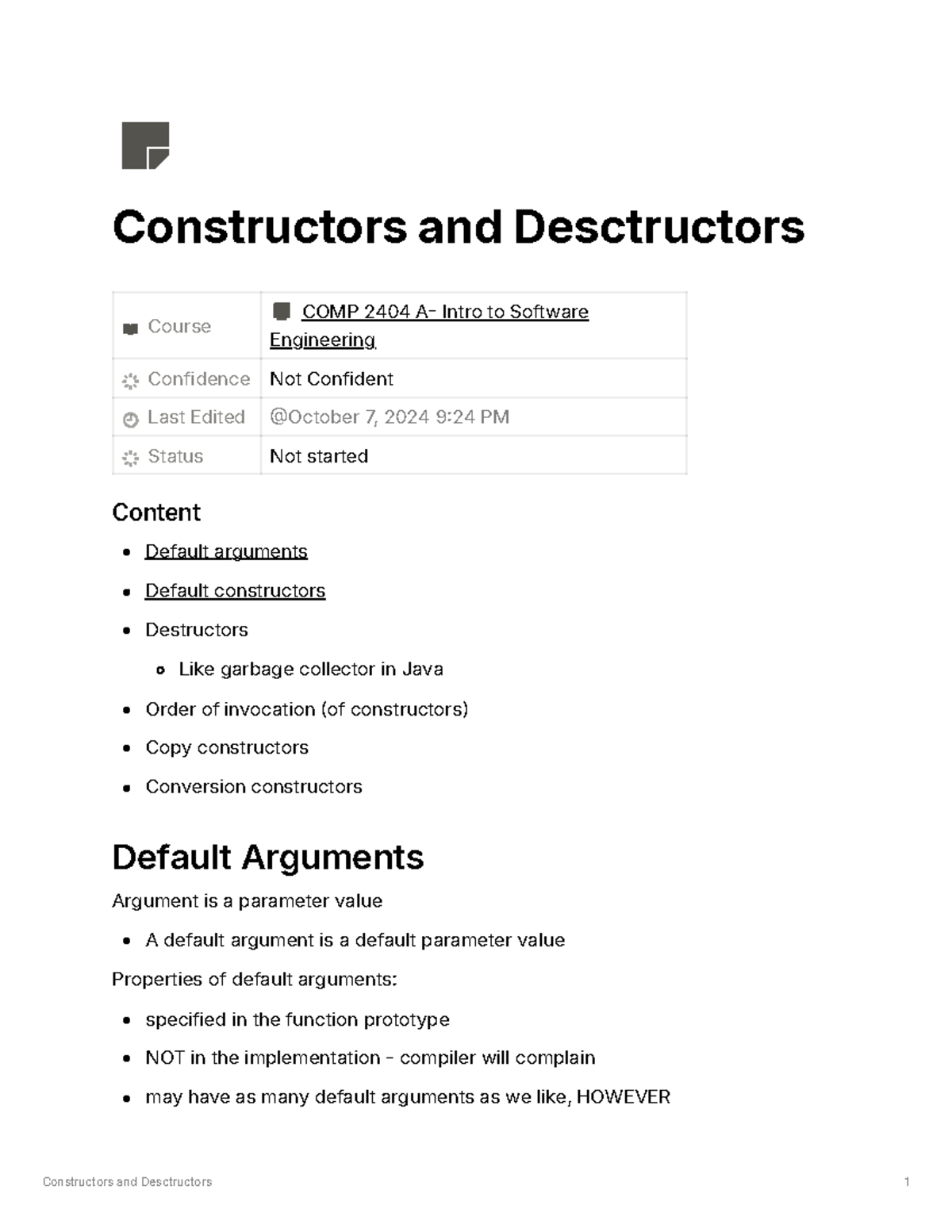 COMP2404 - Constructors and Destructors - Constructors and Desctructors ...