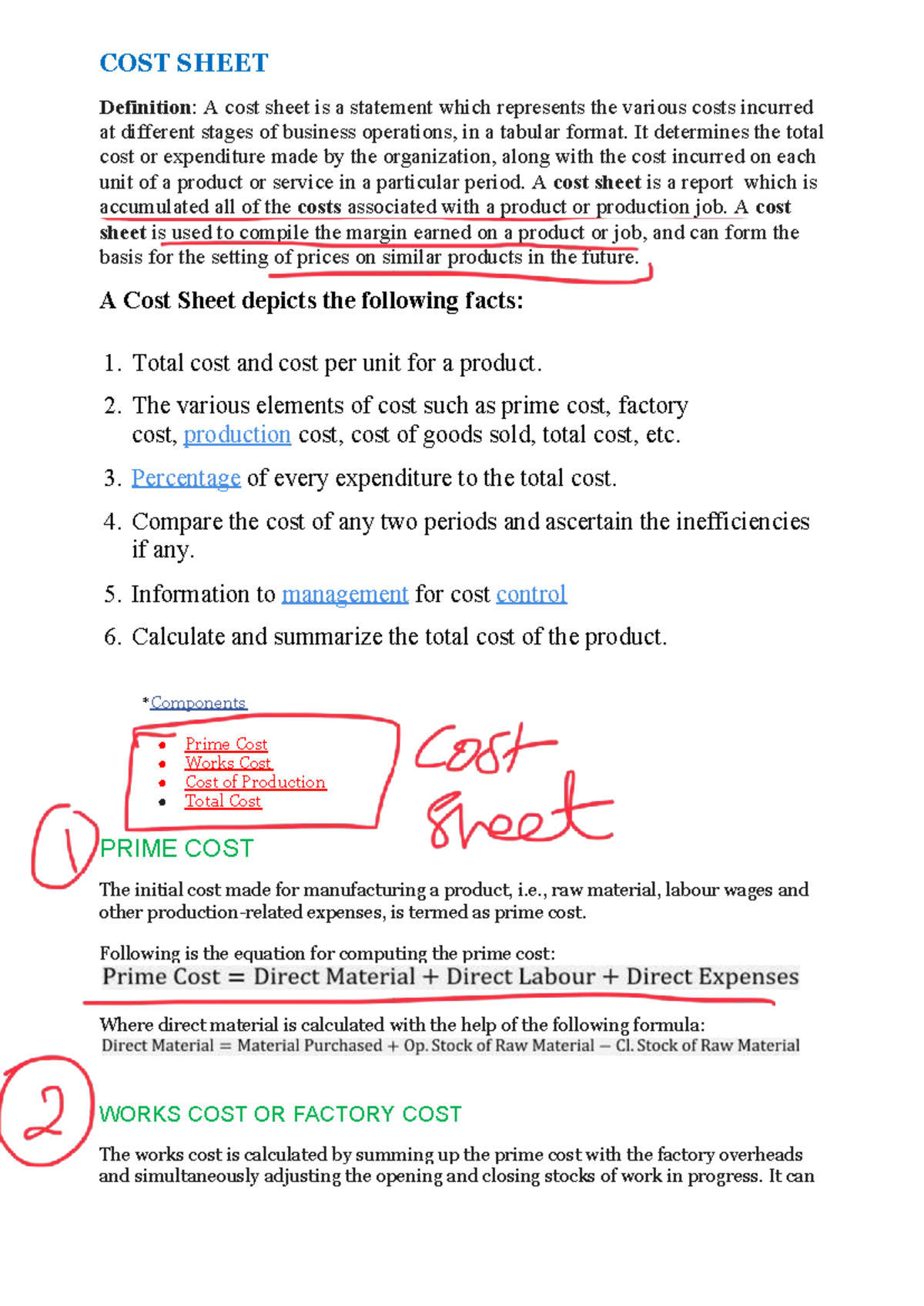 COST SHEET: Understanding Cost Allocation and Production Expenses - Studocu