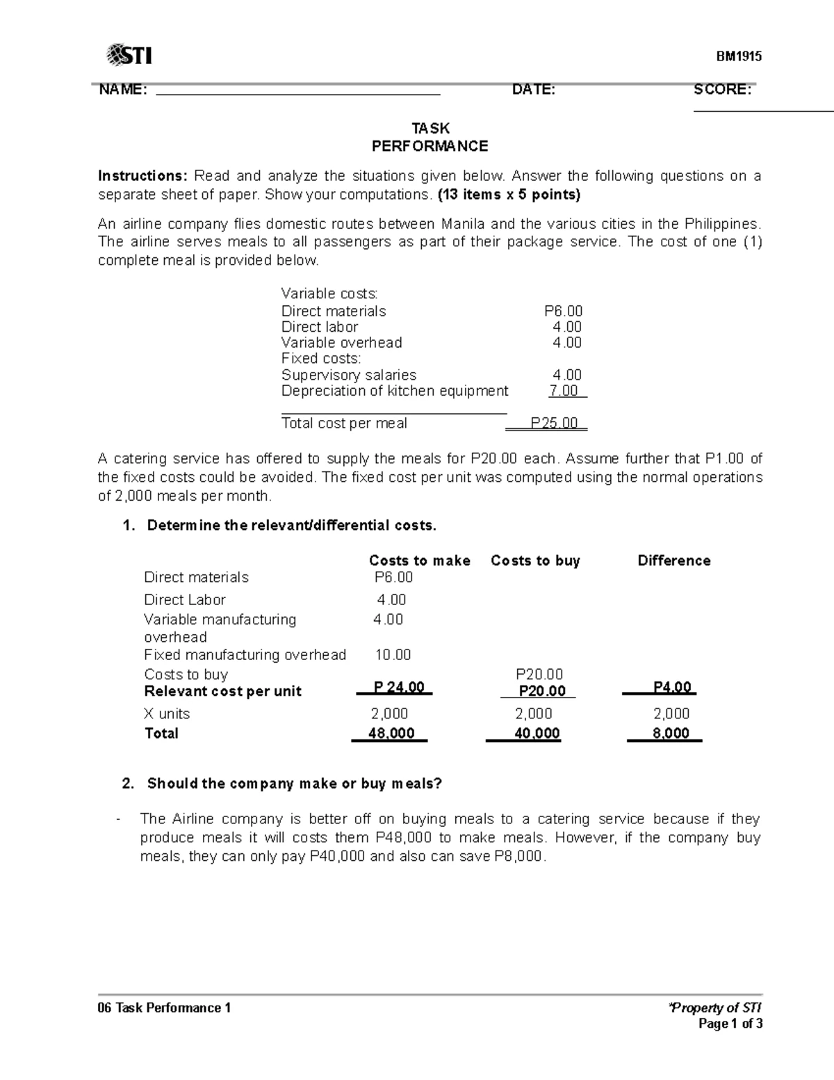Task performance - ACTIVITY PROBLEM-SOLVING (48 points: 4 items x 2 ...