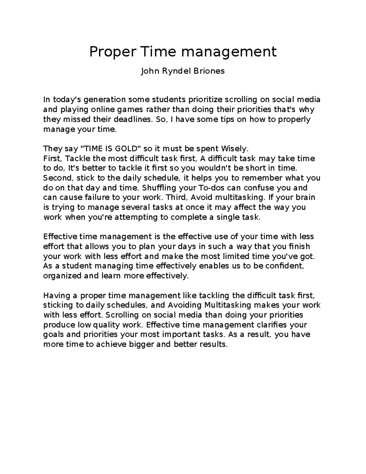 Oral com speech - It is good. - Proper Time management John Ryndel ...