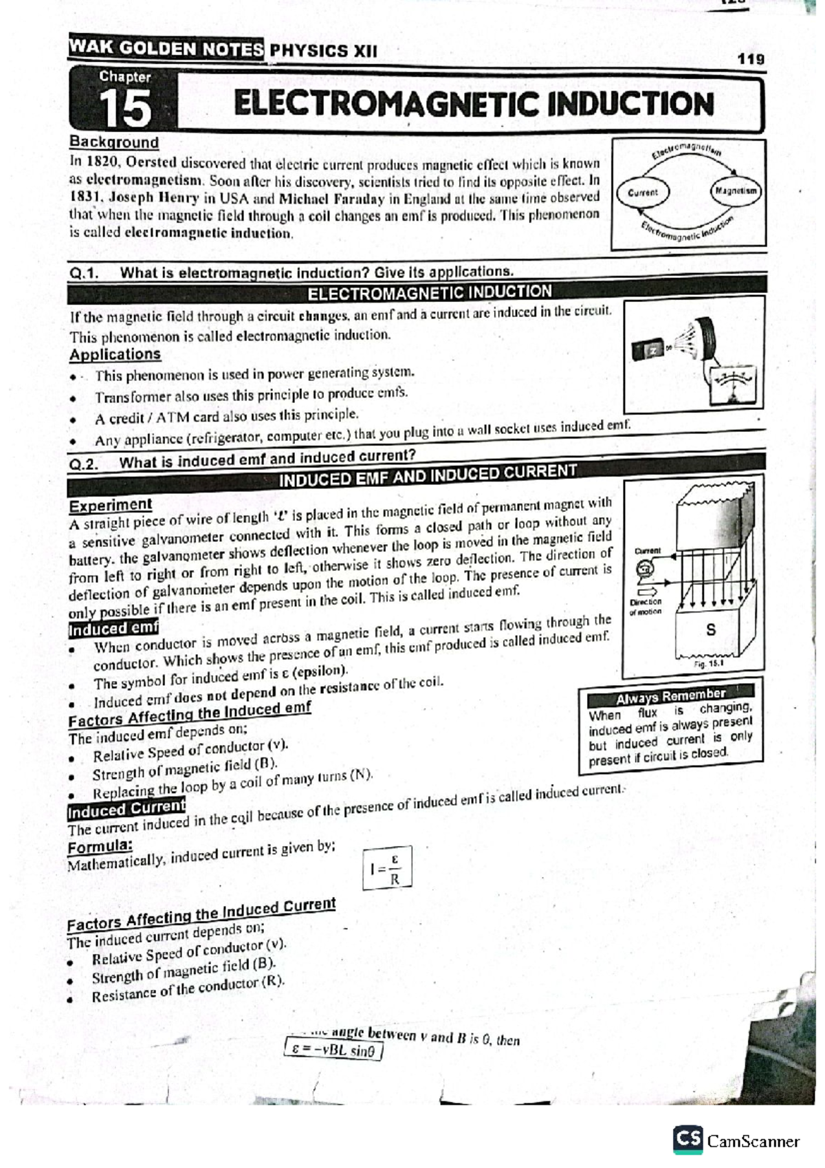 WAK PHYSICS XII 119 Chapter 15: Electromagnetic Induction Notes - Studocu