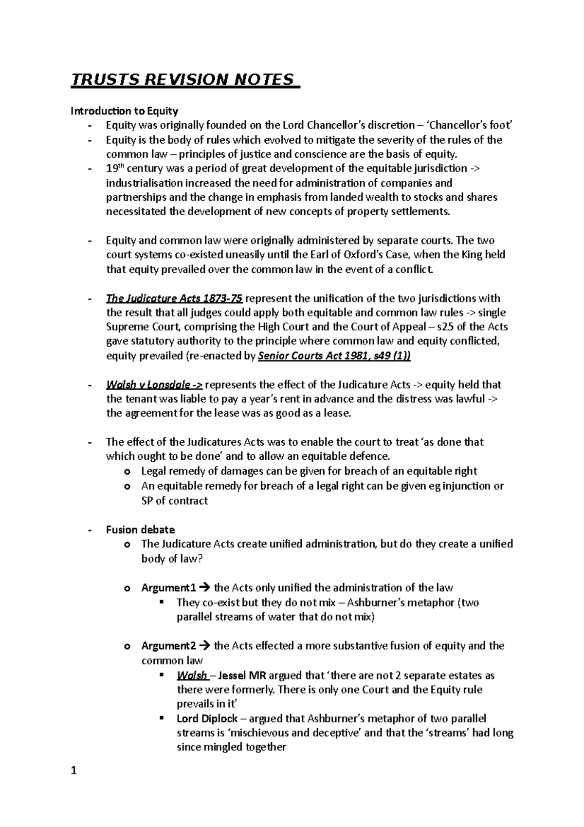 Trusts Law Revision Notes (2:1) - TRUSTS REVISION NOTES Introduction to ...