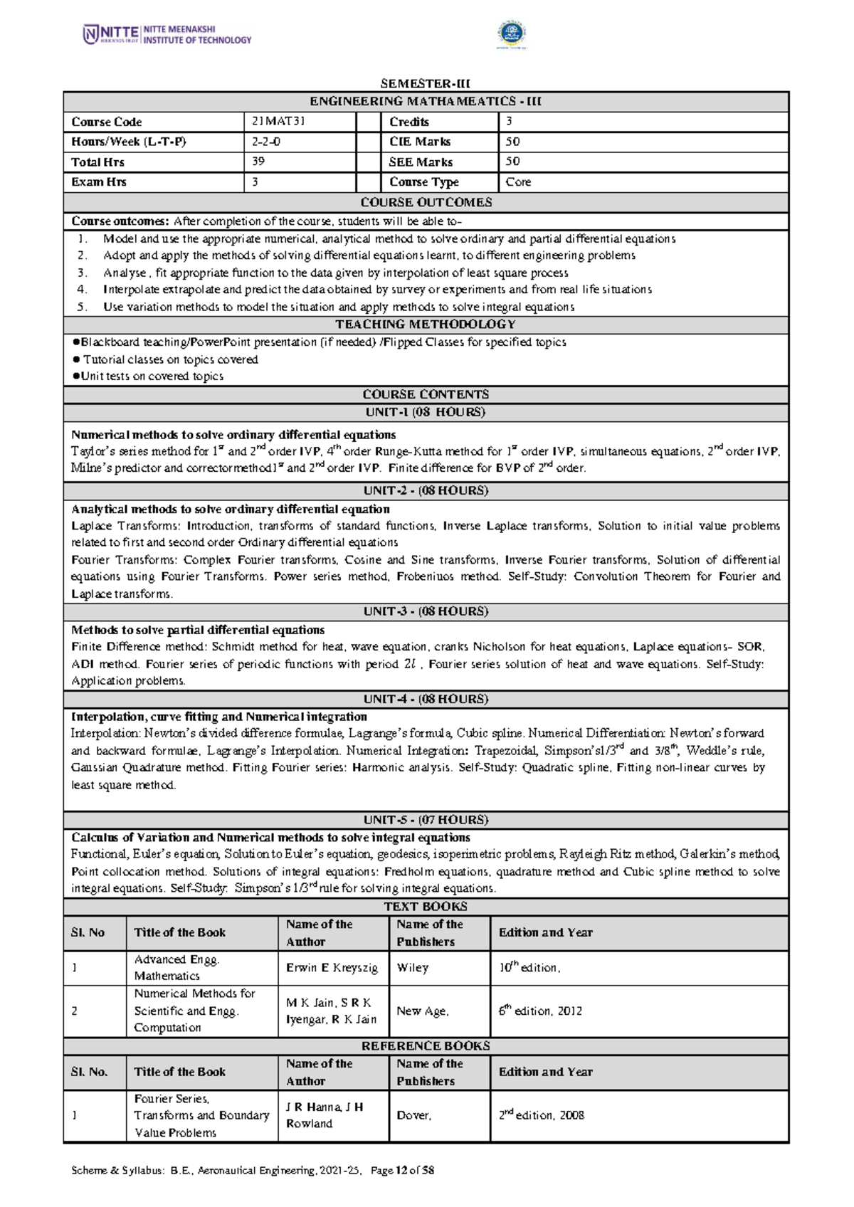 Engineering Mathematics Syllabus 21MAT31 - Course Overview and Outcomes ...