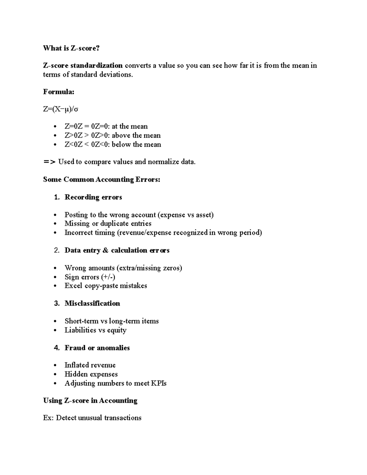 Standardization in Accounting: Understanding Errors and Anomalies - Studocu