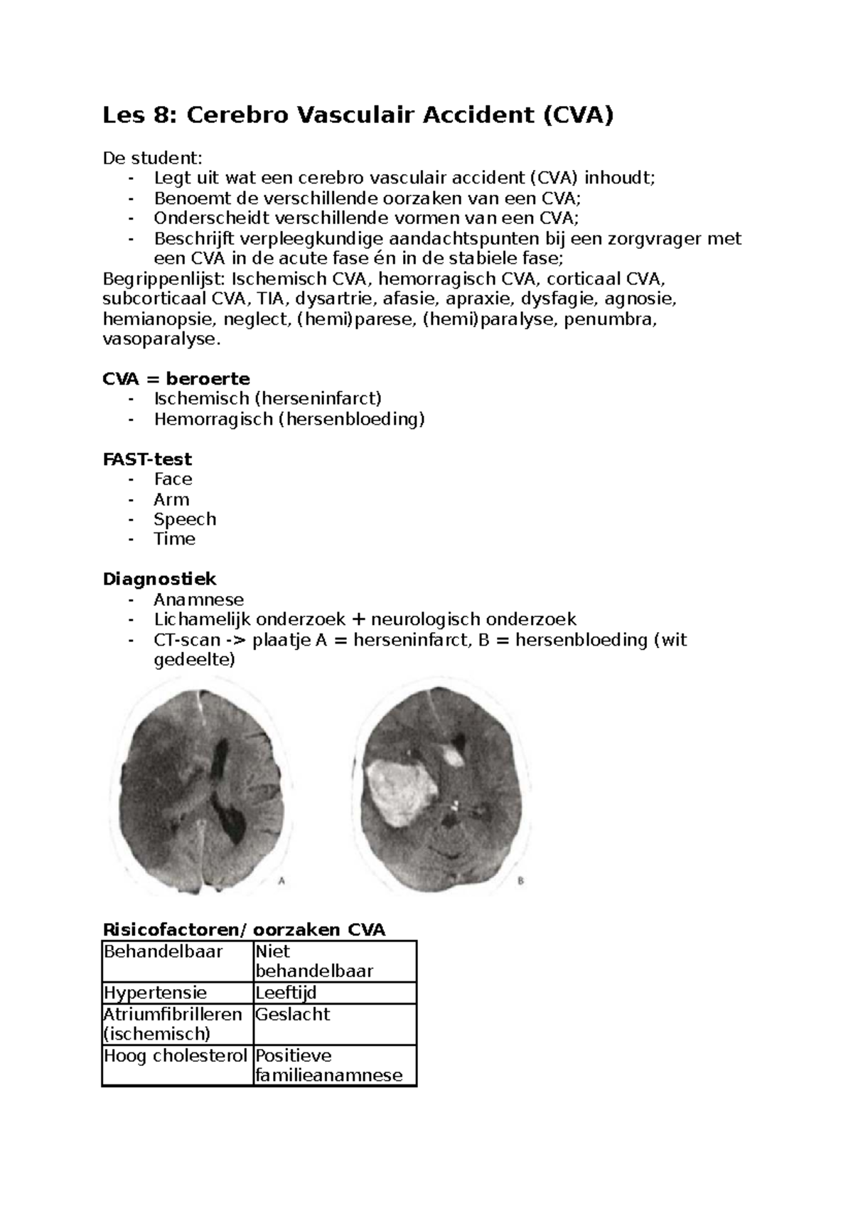 AFP4 Les 8: Samenvatting van Cerebro Vasculair Accident (CVA) - Studeersnel