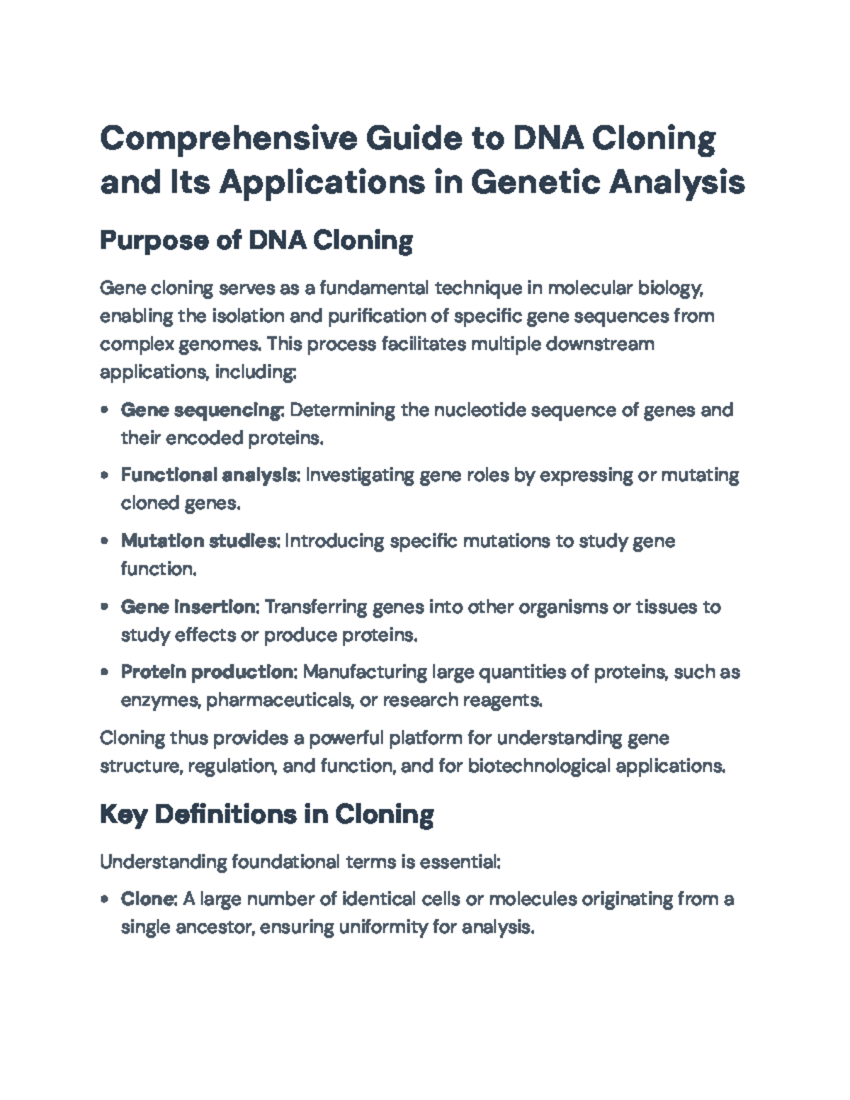 Comprehensive Guide to DNA Cloning Techniques and Applications in ...