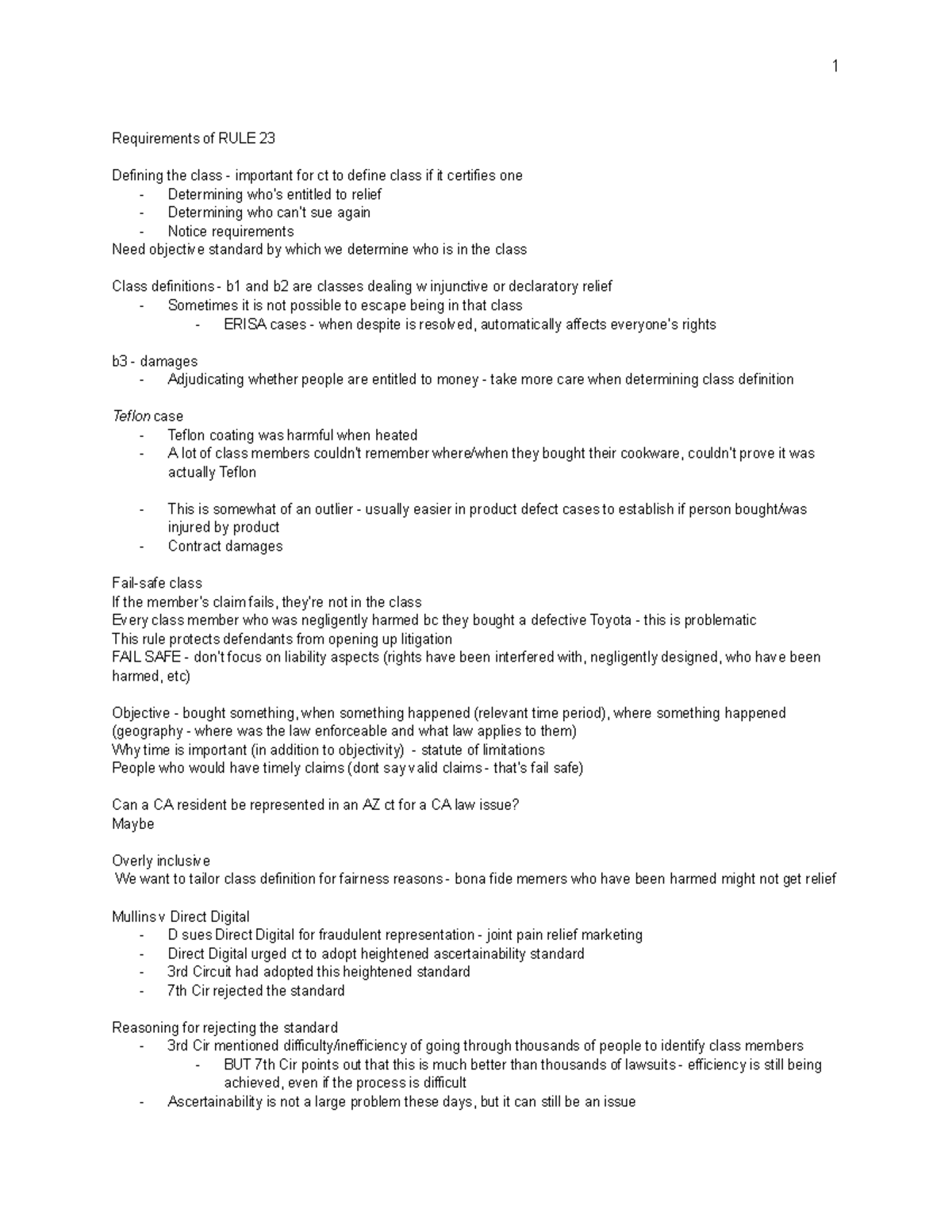 Class Actions Notes 2: Understanding Rule 23 Requirements and Class ...