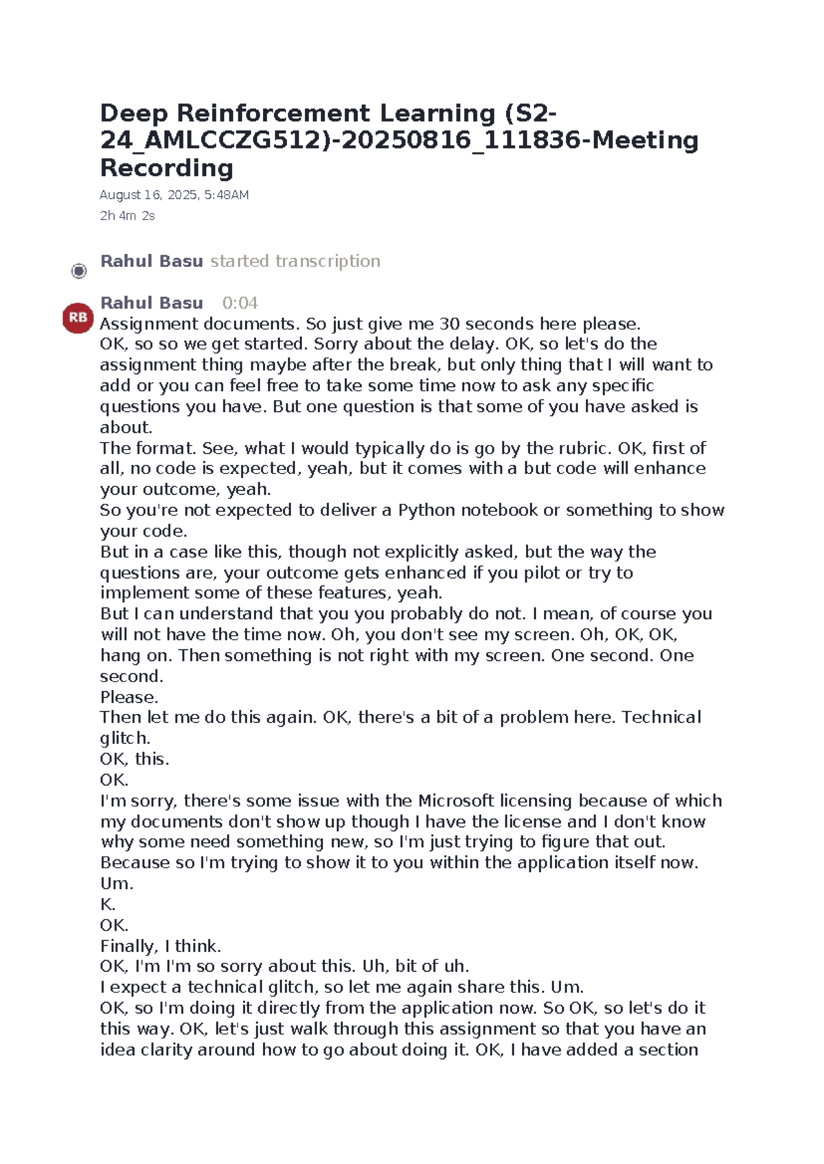 Deep Reinforcement Learning Lecture Notes (S2-24 Amlcczg 512) - Studocu