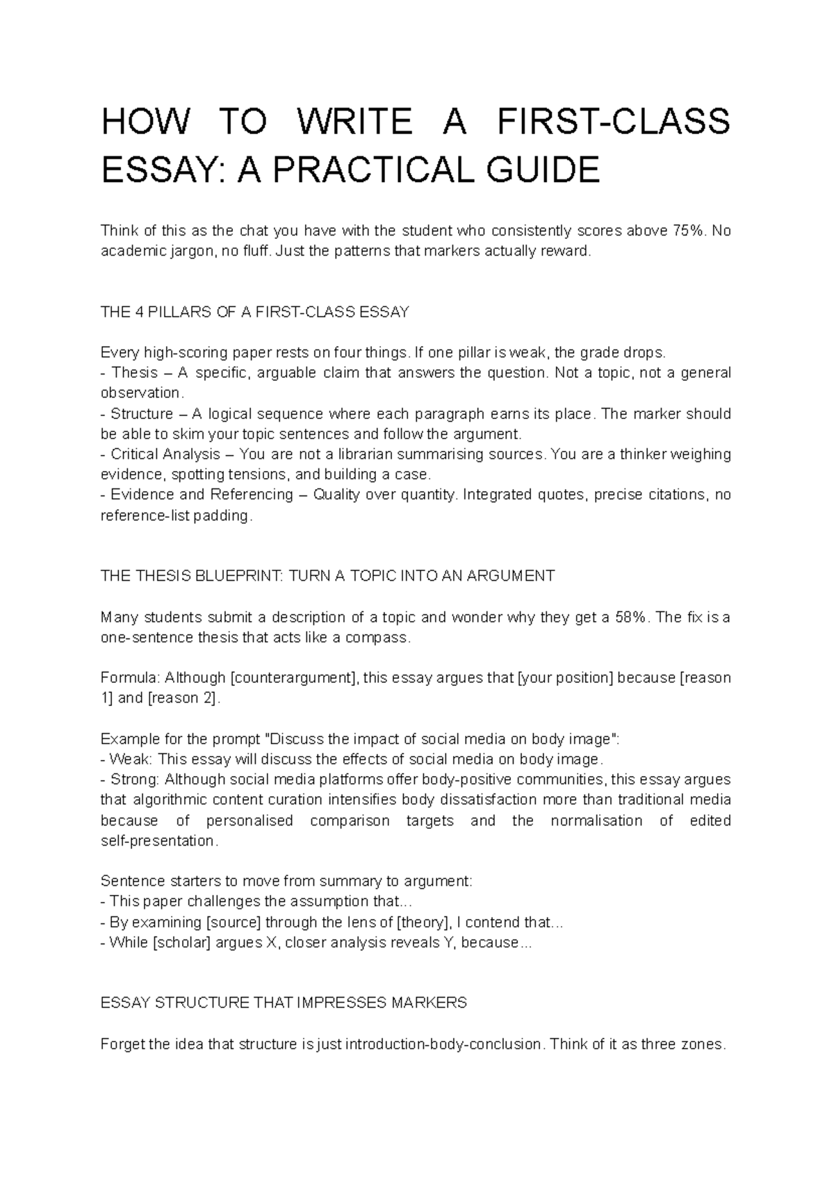 HOW TO WRITE A FIRST-CLASS ESSAY: A PRACTICAL GUIDE - Studocu
