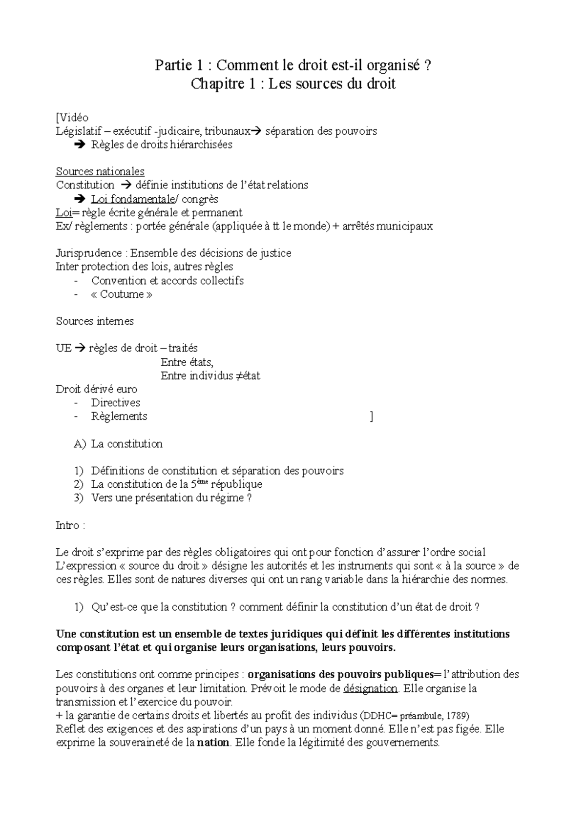 Dgemc - Partie 1, Chapitre 1 : Les Sources et Organisation du Droit ...