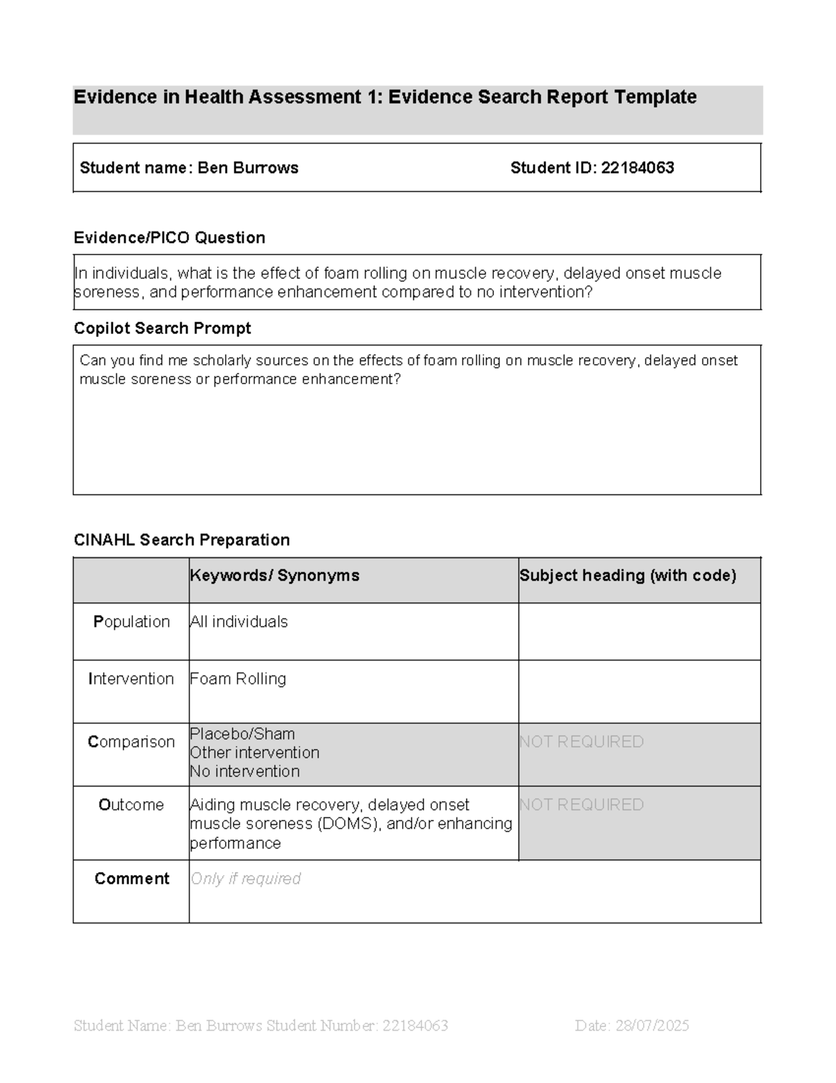 Evidence Search Report: Effects of Foam Rolling on Recovery (HLSC 101 ...