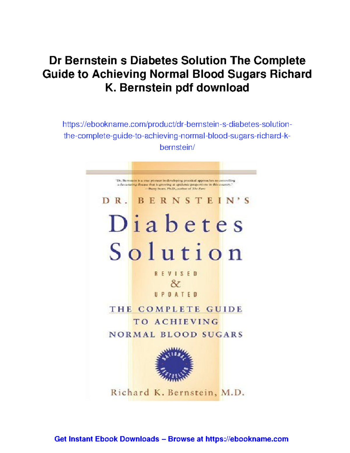 Dr. Bernstein's Diabetes Solution: A Comprehensive Guide to Normal ...