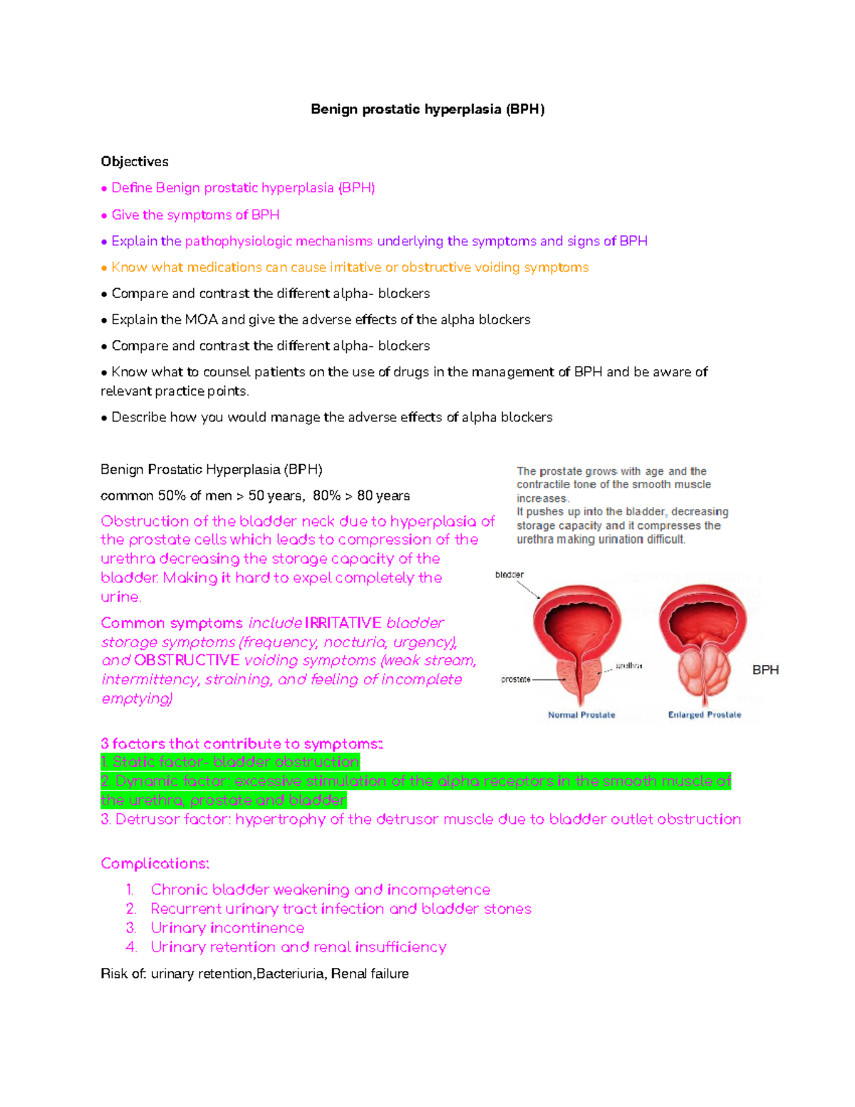 Phar3201 Week 10: Benign Prostatic Hyperplasia (BPH) Overview and ...