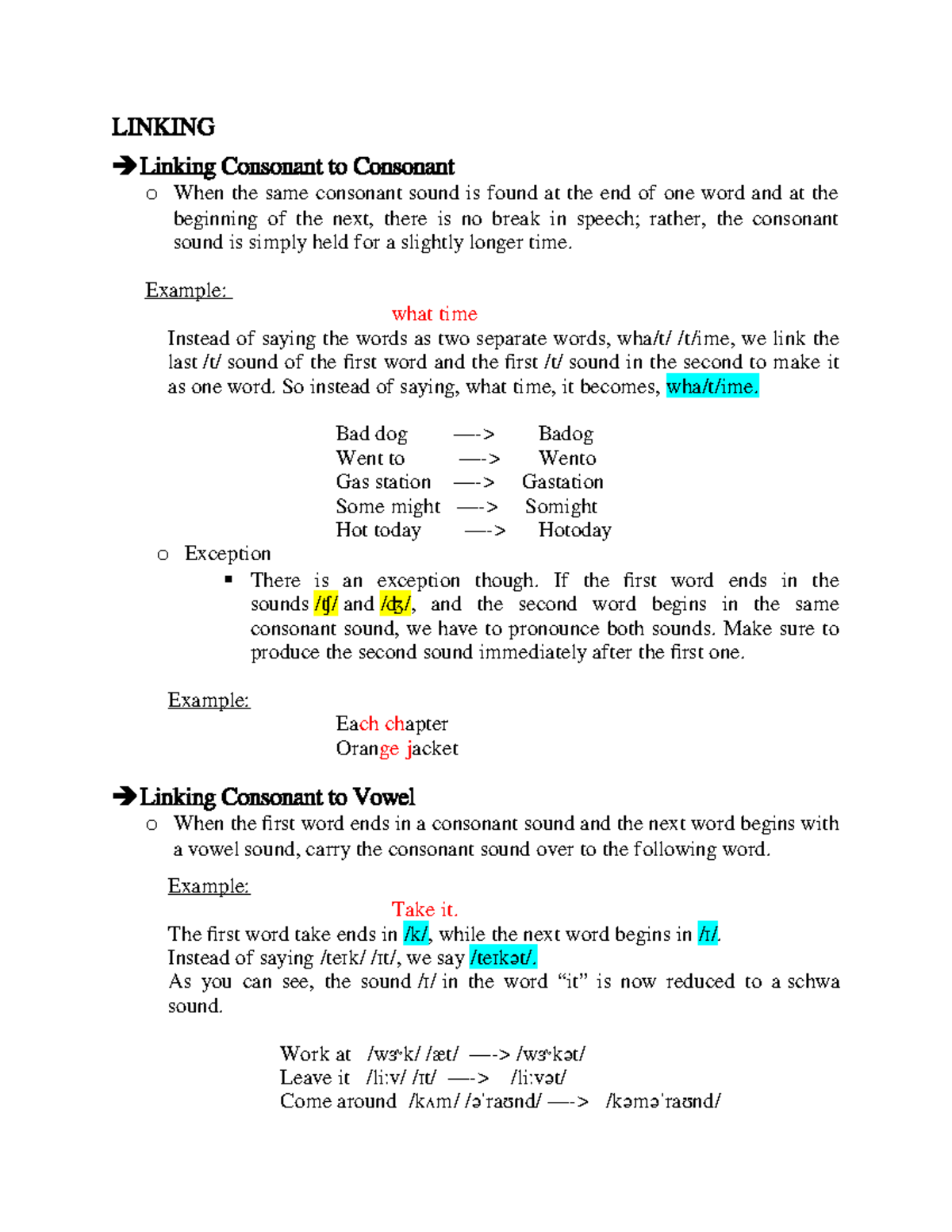 Linking Consonants and Vowels - Notes on Pronunciation Techniques - Studocu