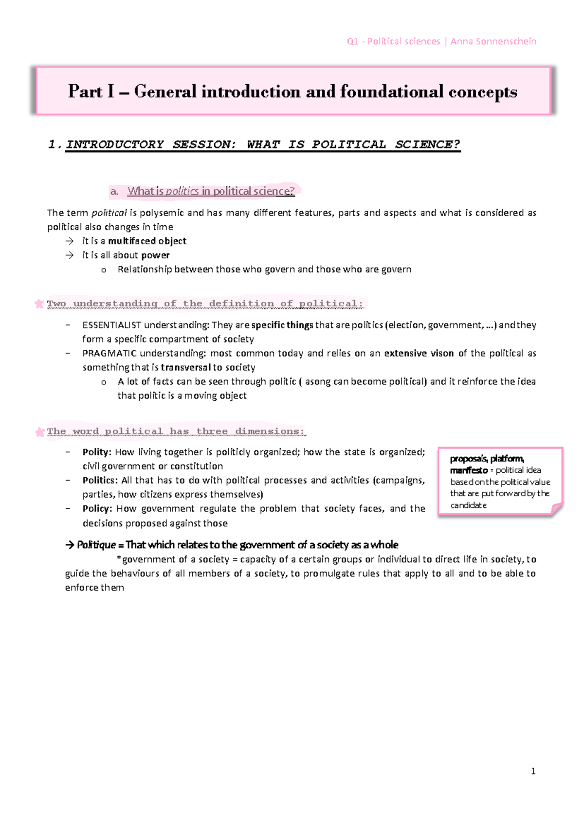 Q1 Political Sciences: General Introduction to Political Concepts and ...