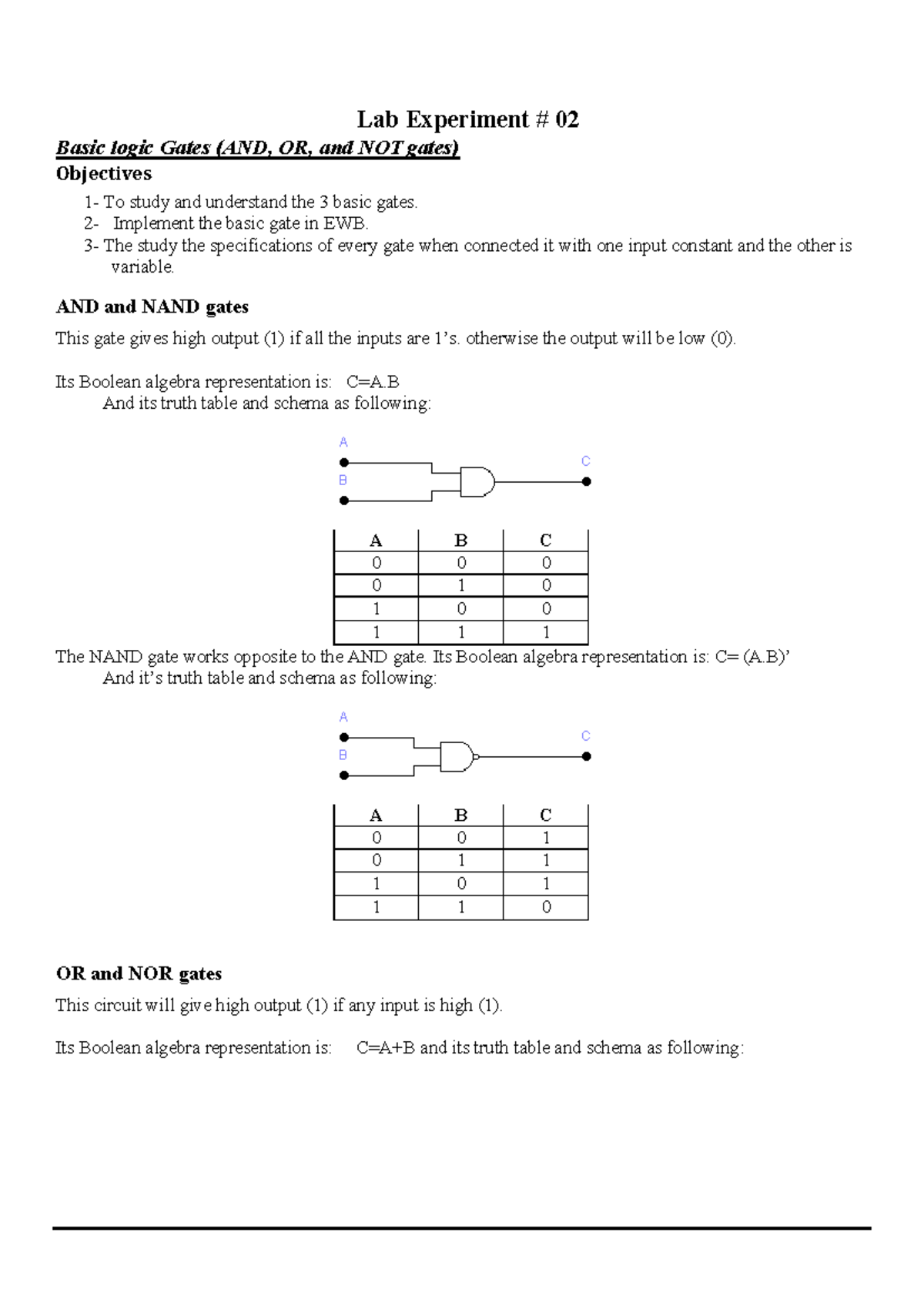 CS302 - Lab Manual - Week No - Lab Experiment # 02 Basic logic Gates ...