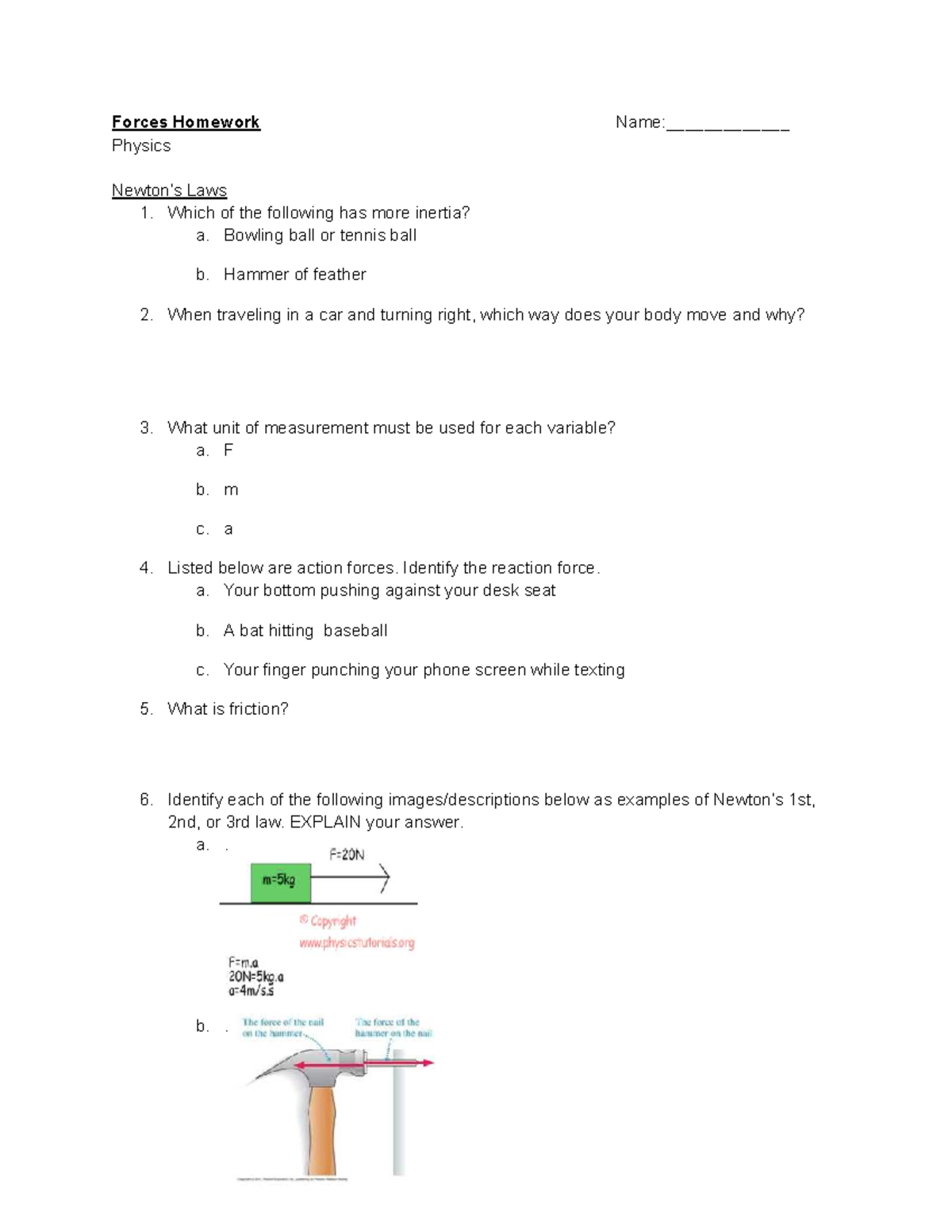 Forces Homework: Understanding Action-Reaction Pairs and Friction - Studocu