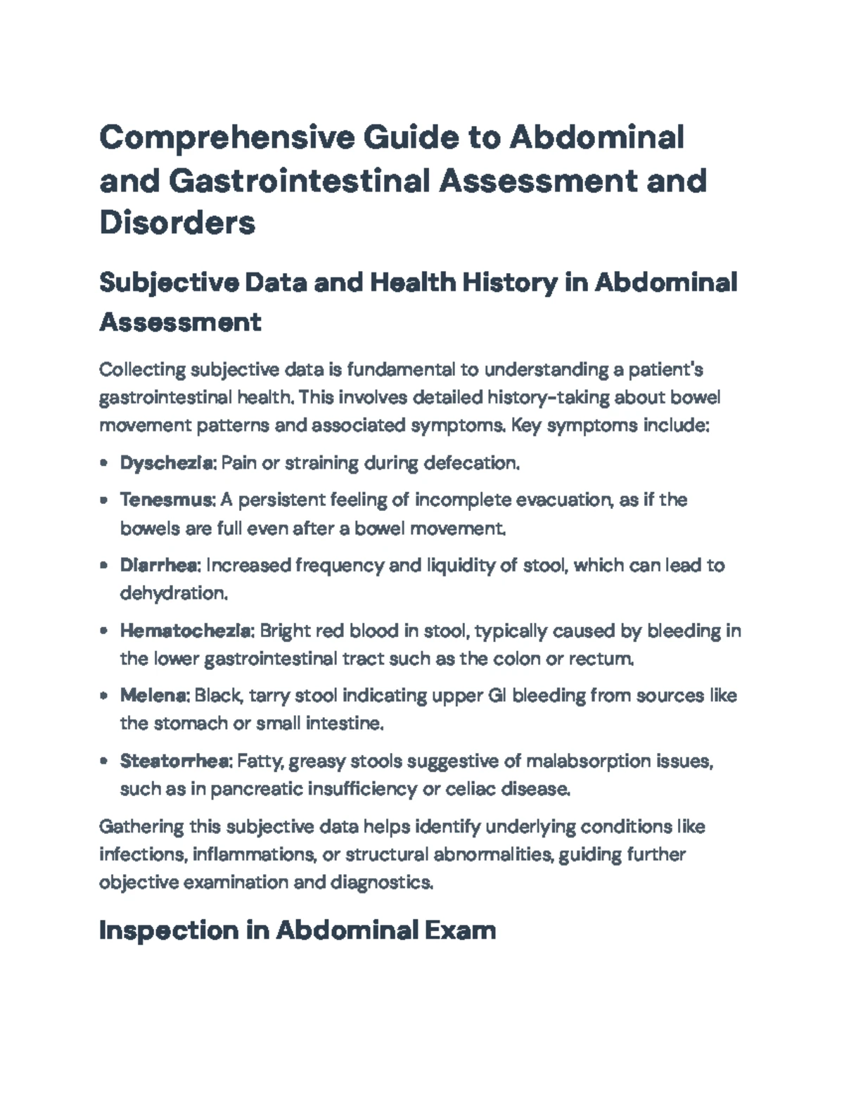 Comprehensive Assessment Guide for Gastrointestinal Disorders (MED101 ...