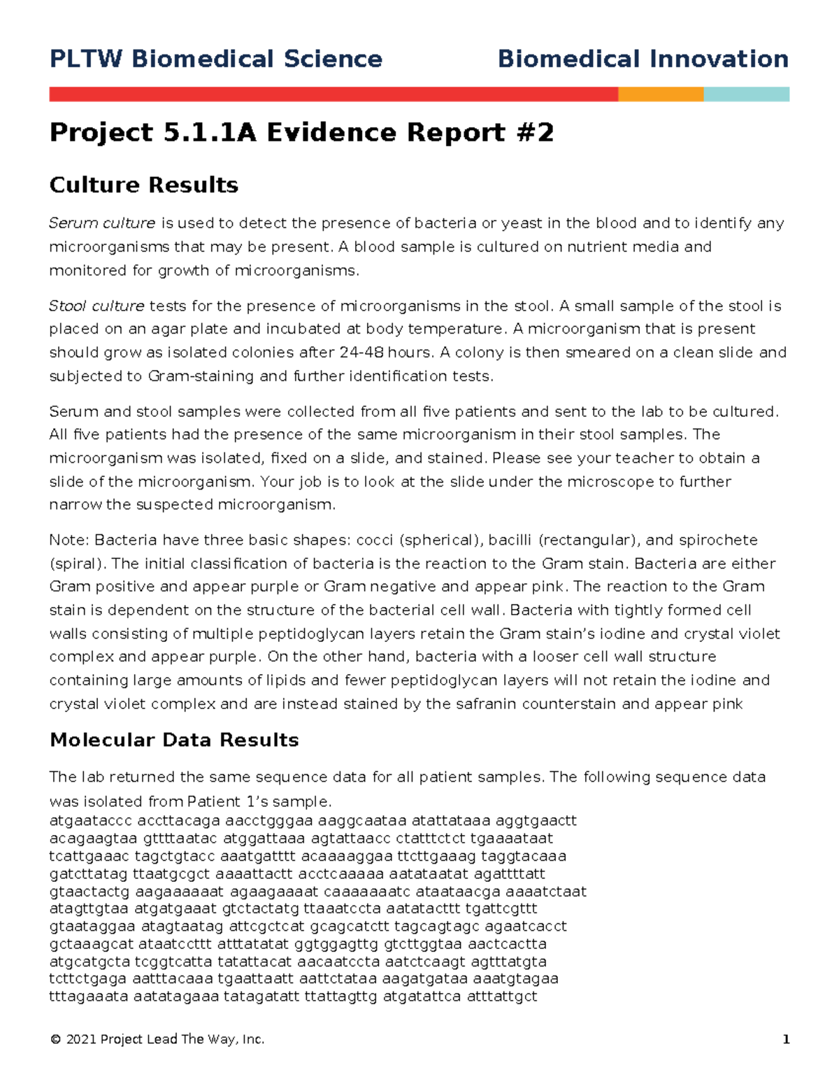 PLTW Biomedical Science Biomedical Innovation Project 5.1.1A evidence ...