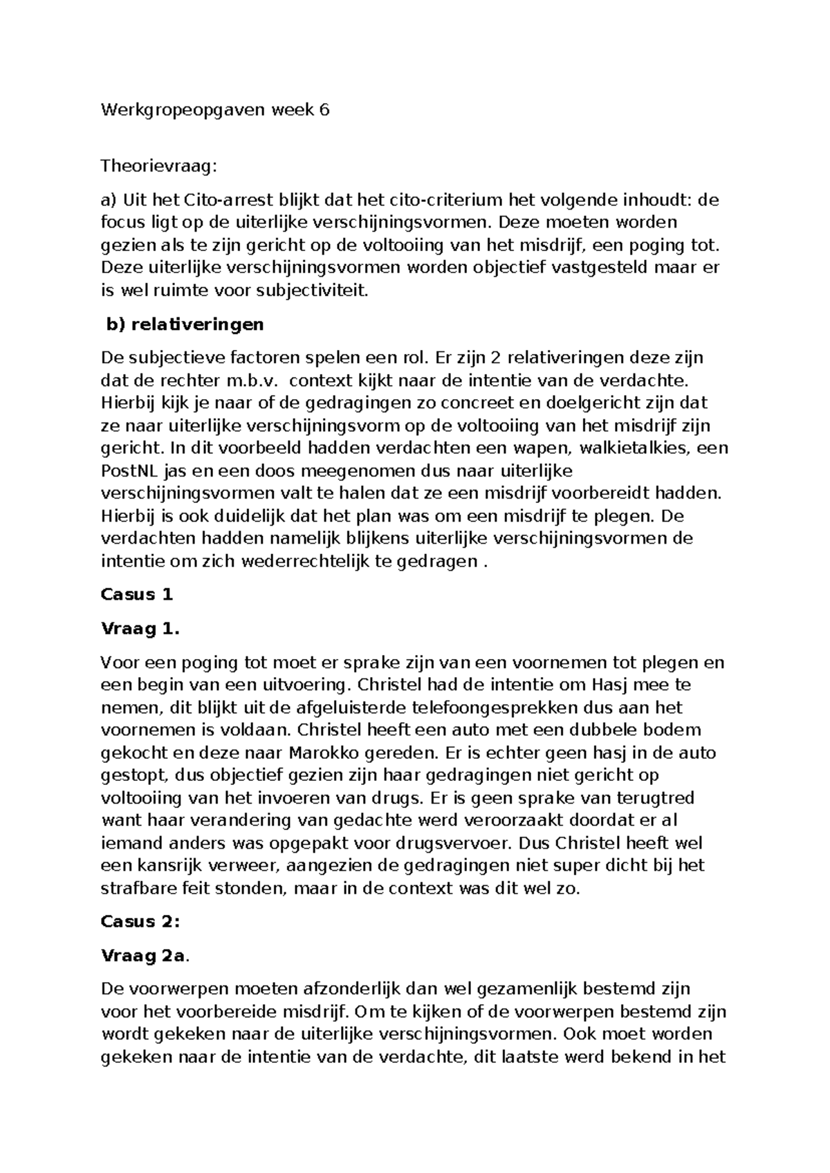 Werkgroepopgaven week 6: Strafbare Poging & Voorbereidingshandelingen ...