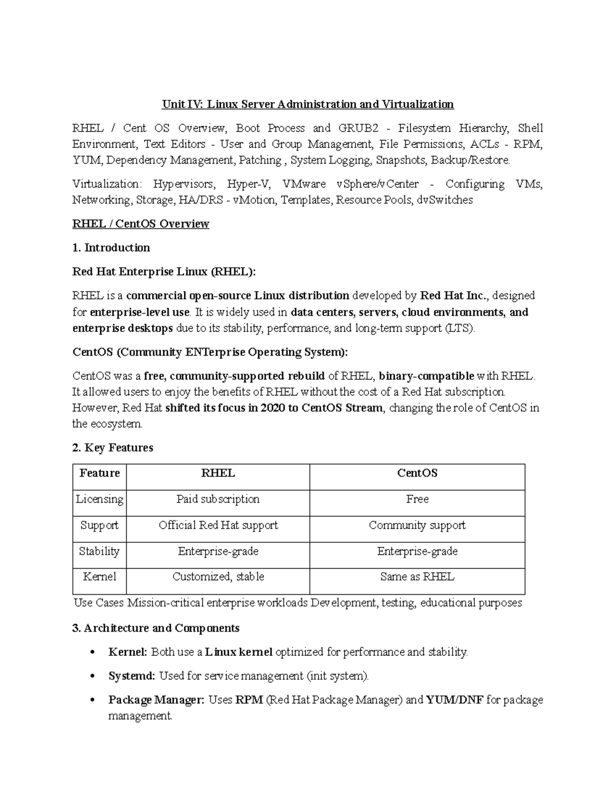 Unit IV: Linux Server Admin & Virtualization Overview (RHEL/CentOS ...