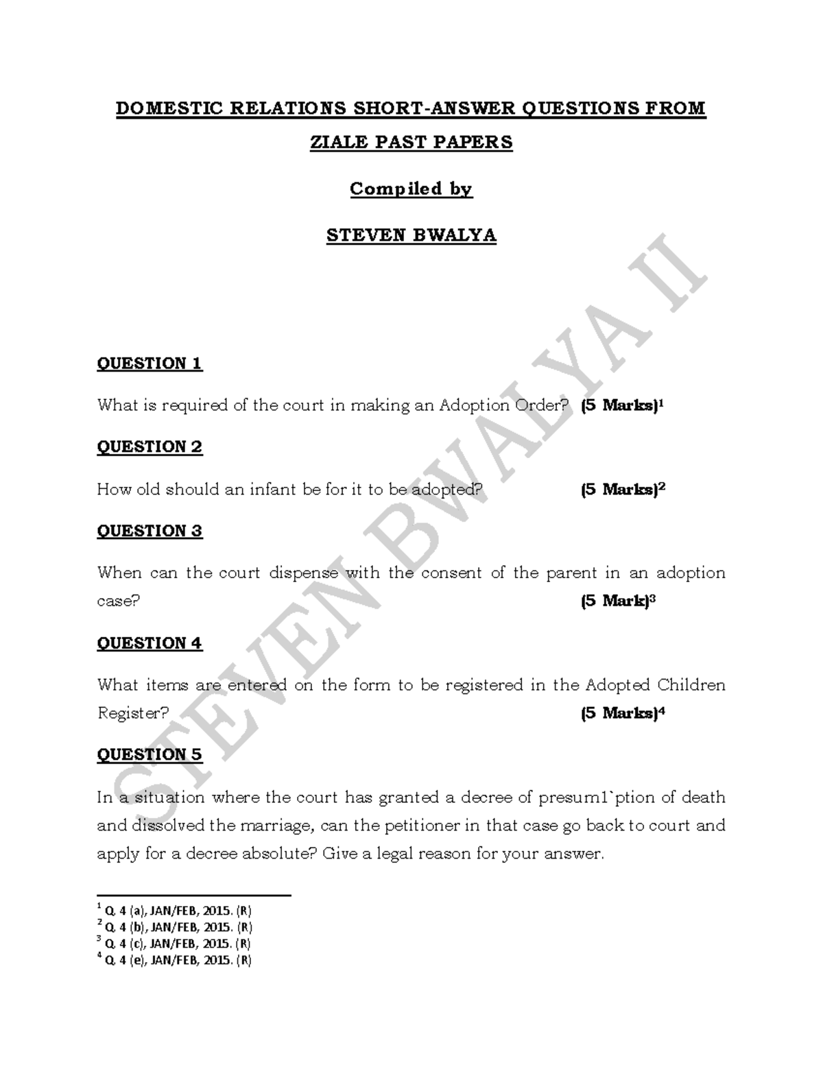 ZIALE Domestic Relations Exam Short Answer Questions 2024-2025 - Studocu