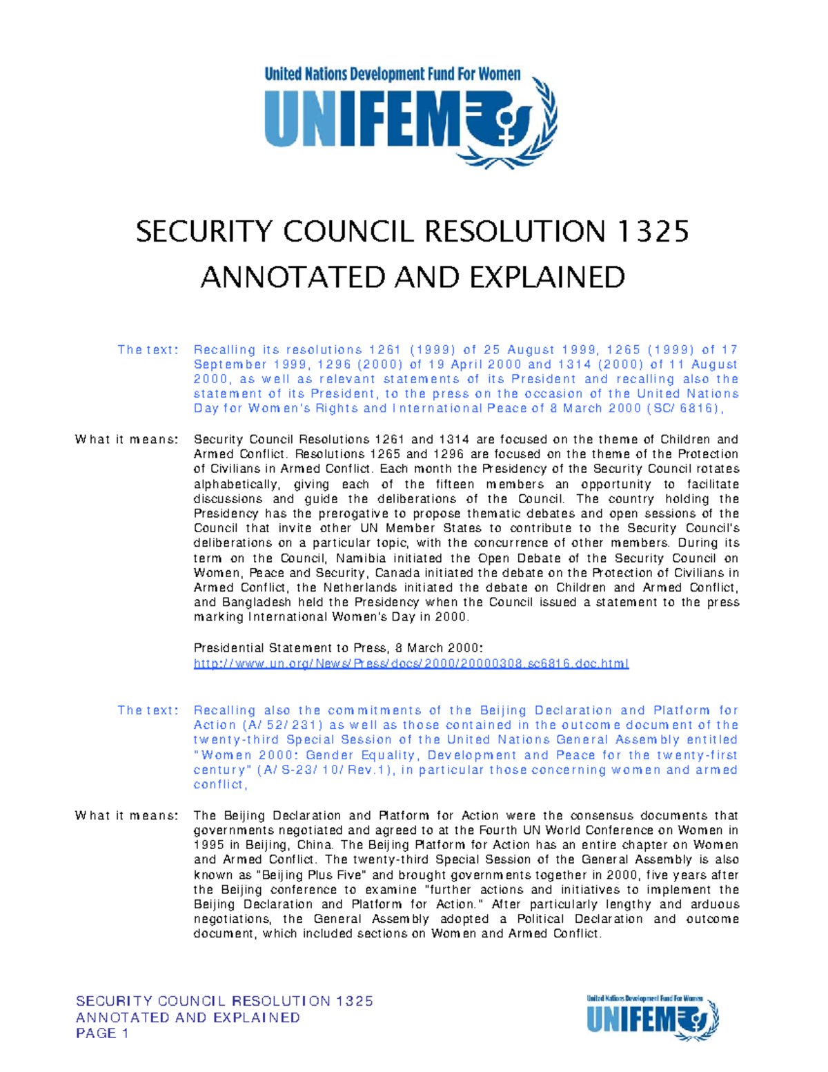 Annotated Explanation of Security Council Resolution 1325 (2000 ...