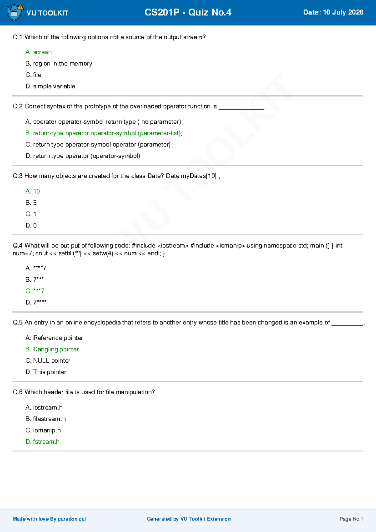 CS201P Quiz No.4 - Assignment Questions and Answers - Studocu