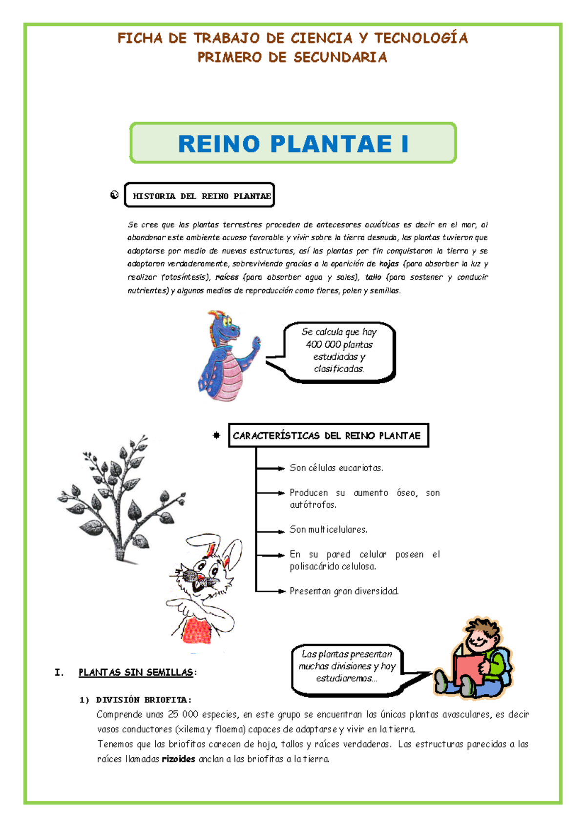 Características del Reino Plantae I - Primero de Secundaria - Studocu