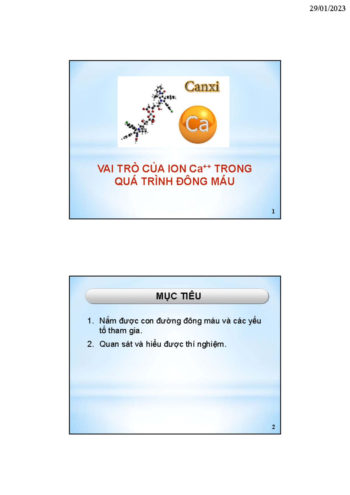 BÀI 3.2: VAI TRÒ CỦA ION Ca++ TRONG QUÁ TRÌNH ĐÔNG MÁU PDF - Studocu