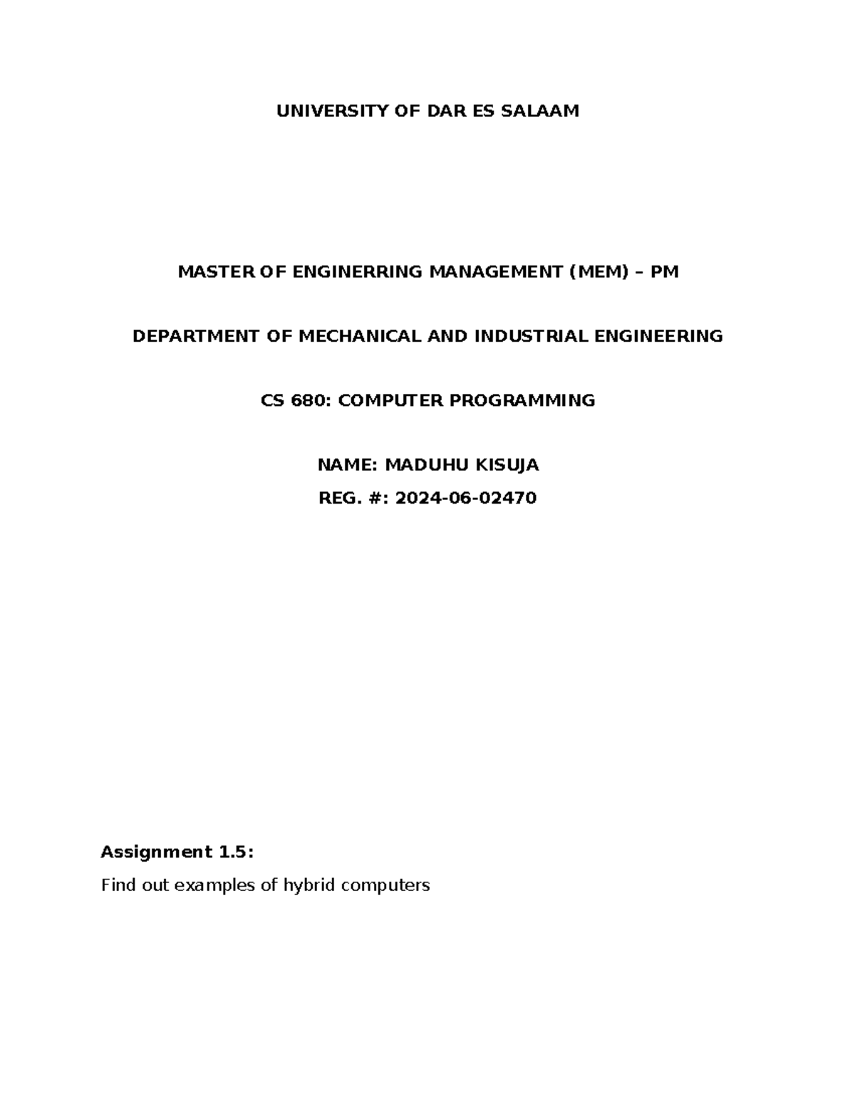 CS-Assignment 1 - CS assignment - Electrical engineering - UNIVERSITY ...